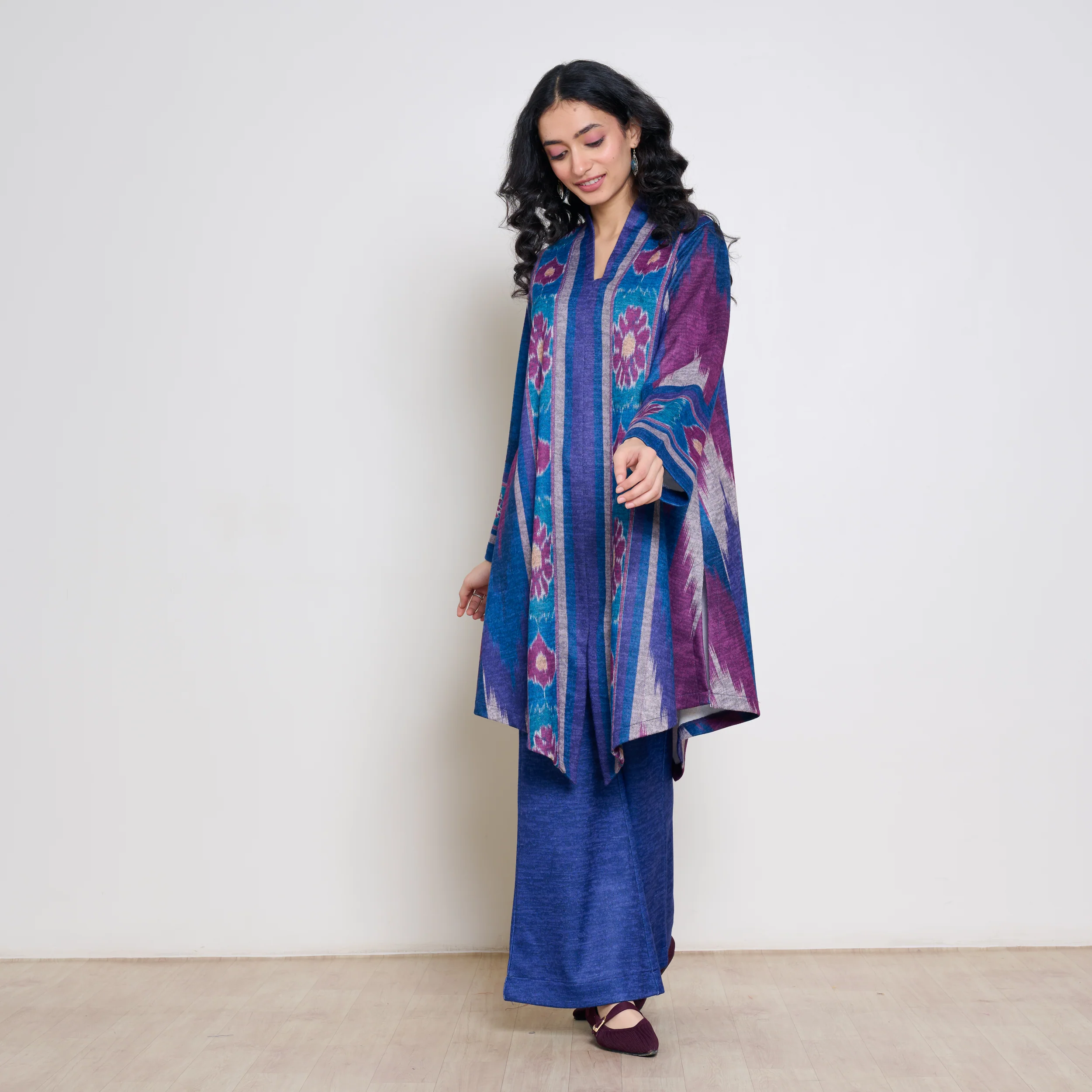 Autumn Woollen Coord Set - Porcelain Blue & Multicolour - Image 6