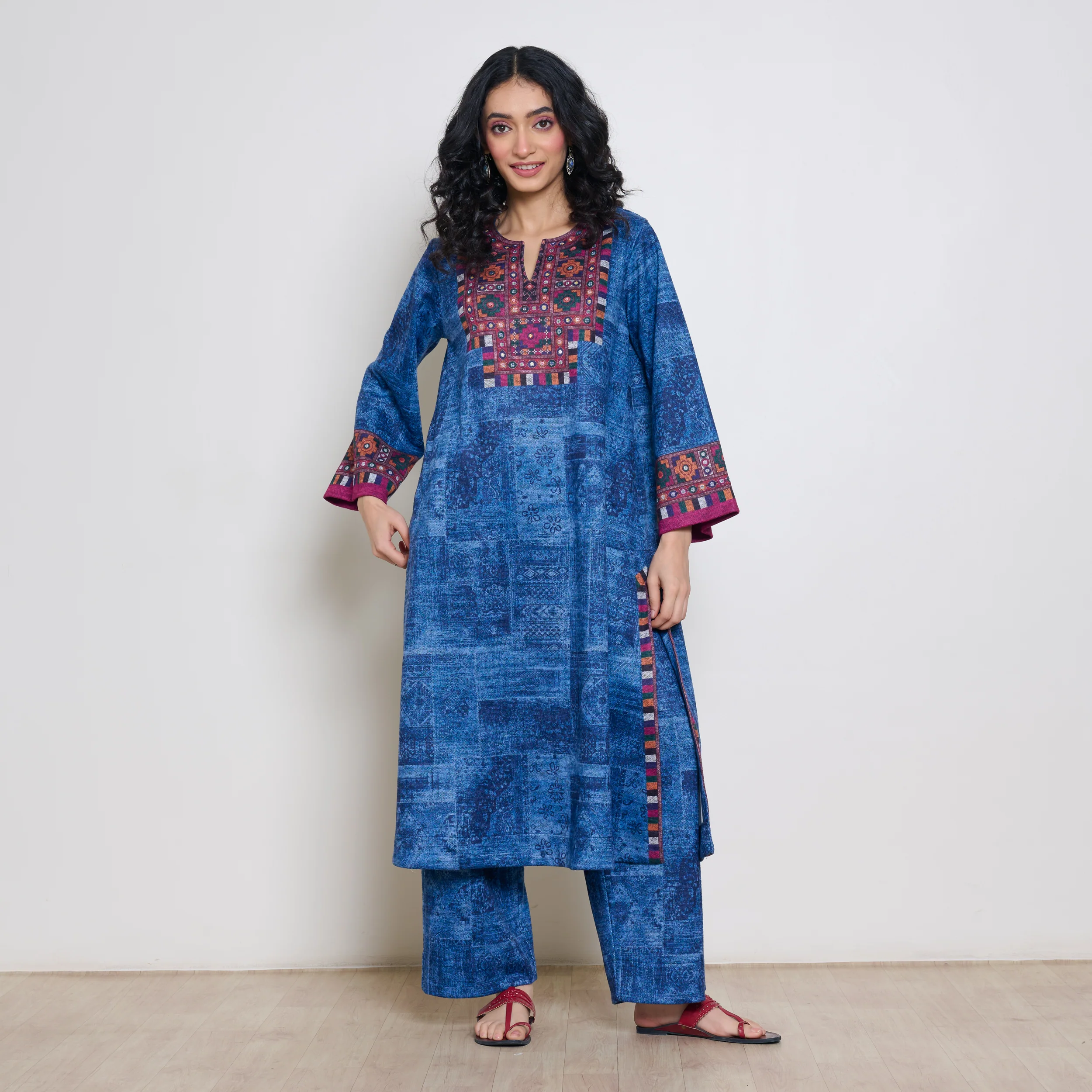 Banjara Woollen Hand Embroidered Kurta - Cobalt - Image 10