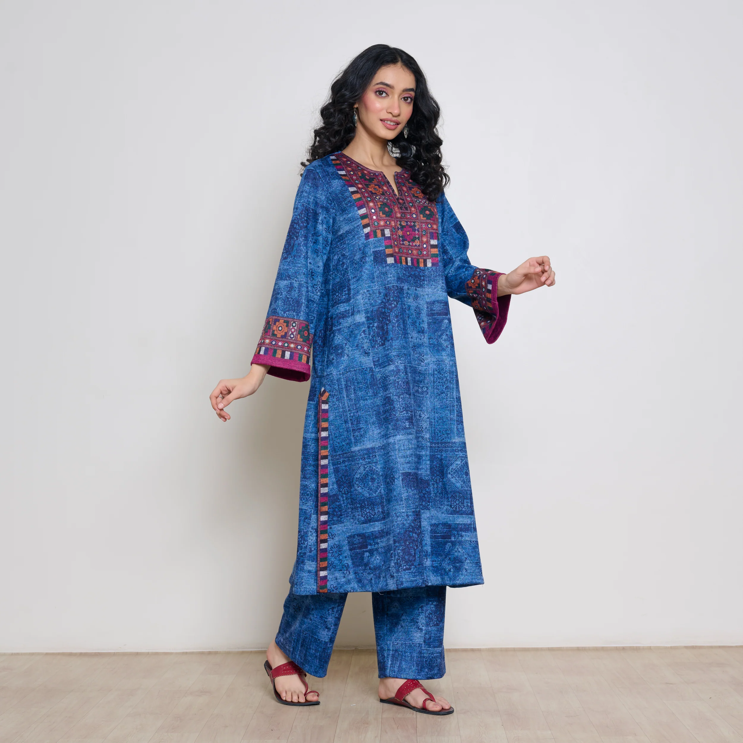 Banjara Woollen Hand Embroidered Kurta - Cobalt - Image 12