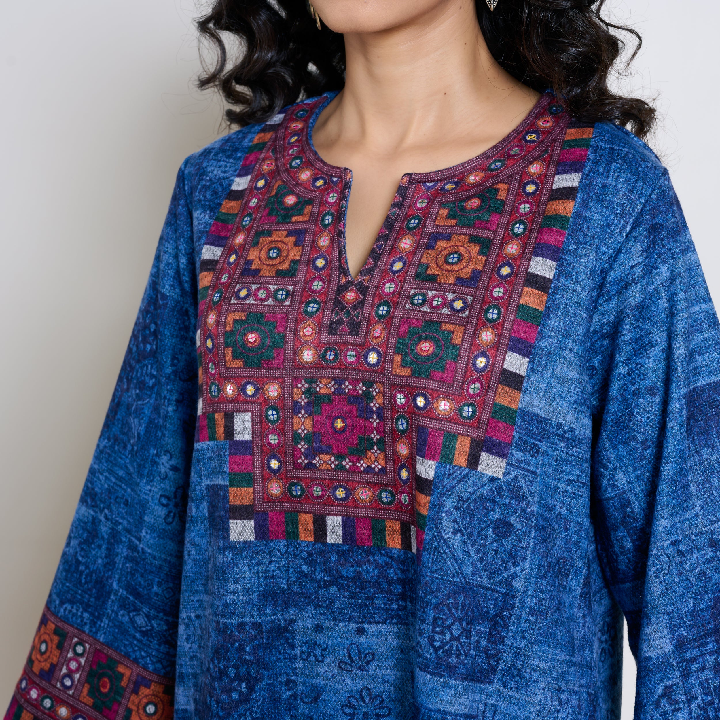 Banjara Woollen Hand Embroidered Kurta - Cobalt - Image 2
