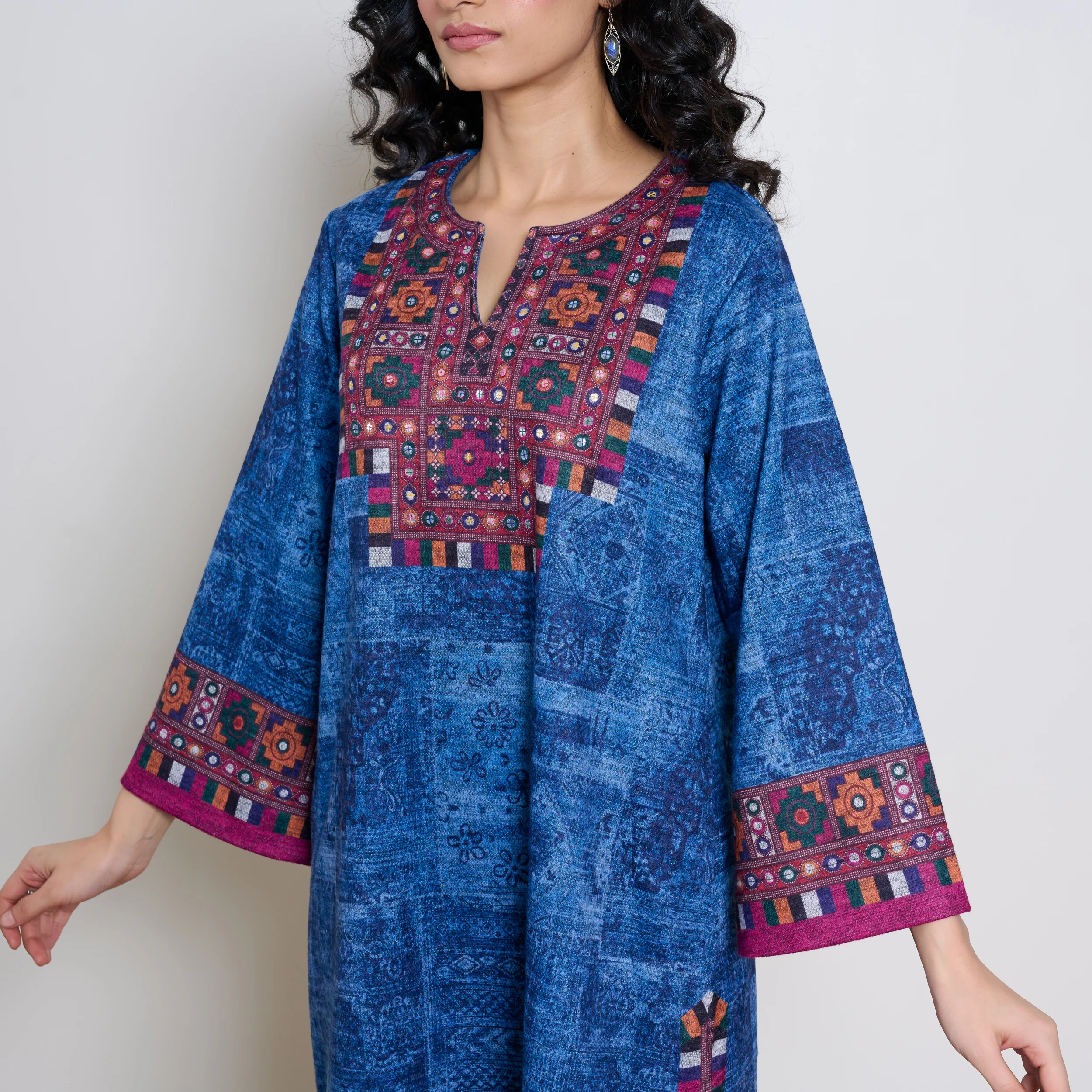 Banjara Woollen Hand Embroidered Kurta - Cobalt - Image 4
