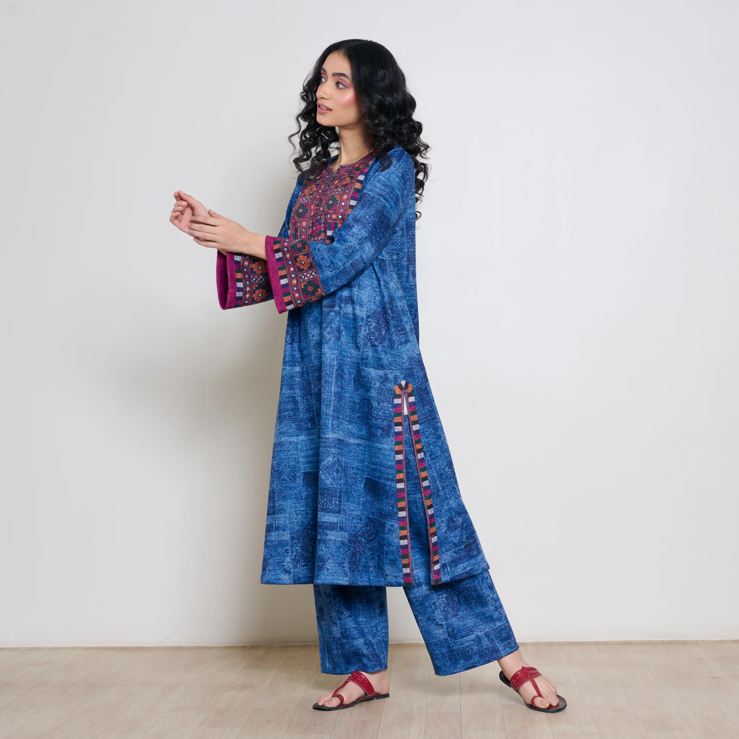 Banjara Woollen Hand Embroidered Kurta - Cobalt - Image 5