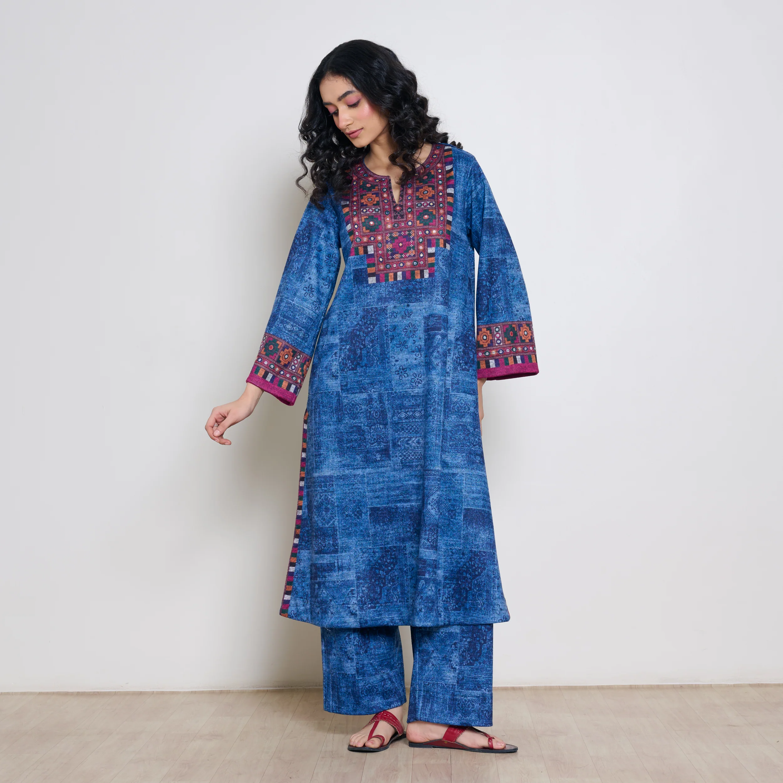 Banjara Woollen Hand Embroidered Kurta - Cobalt - Image 6
