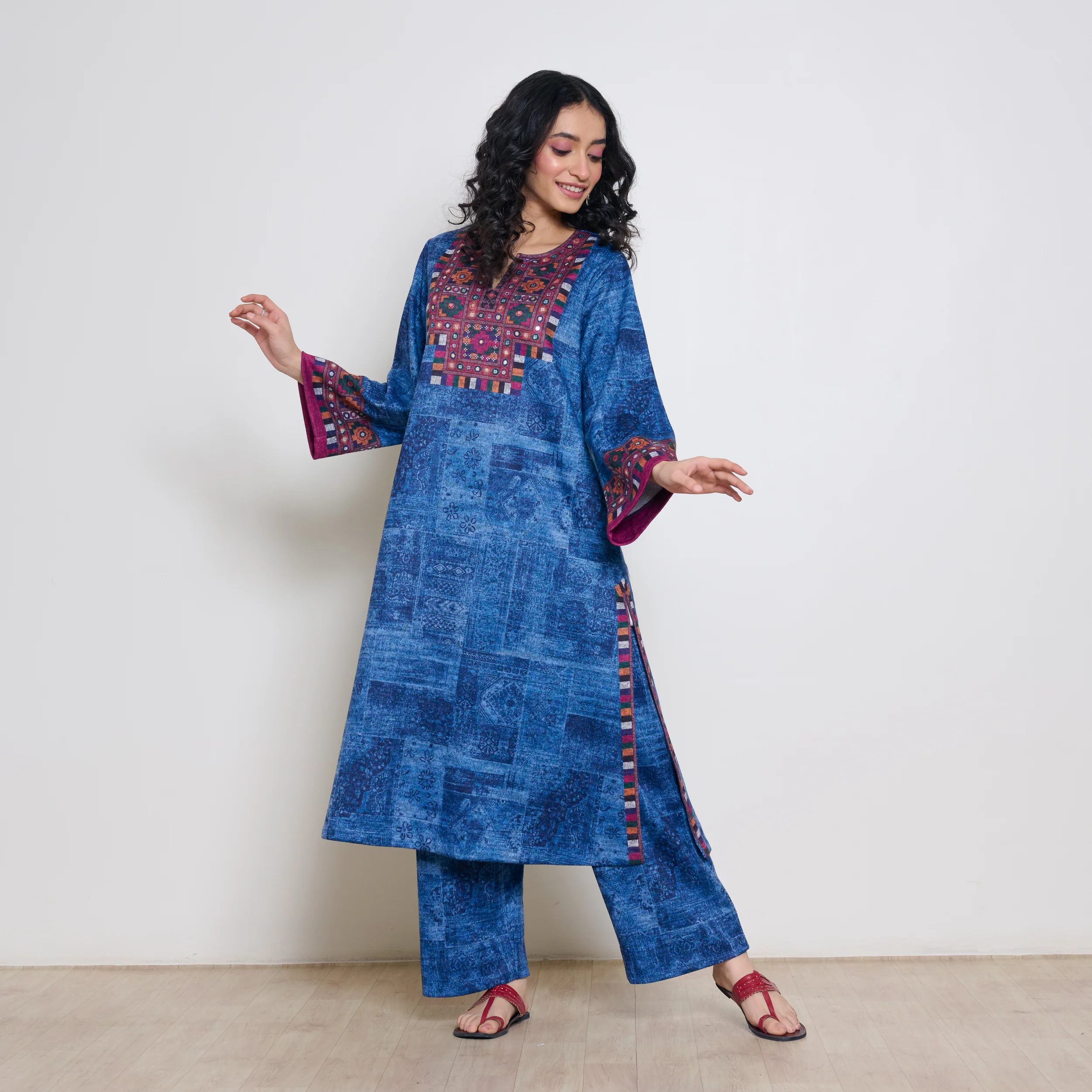Banjara Woollen Hand Embroidered Kurta - Cobalt - Image 9