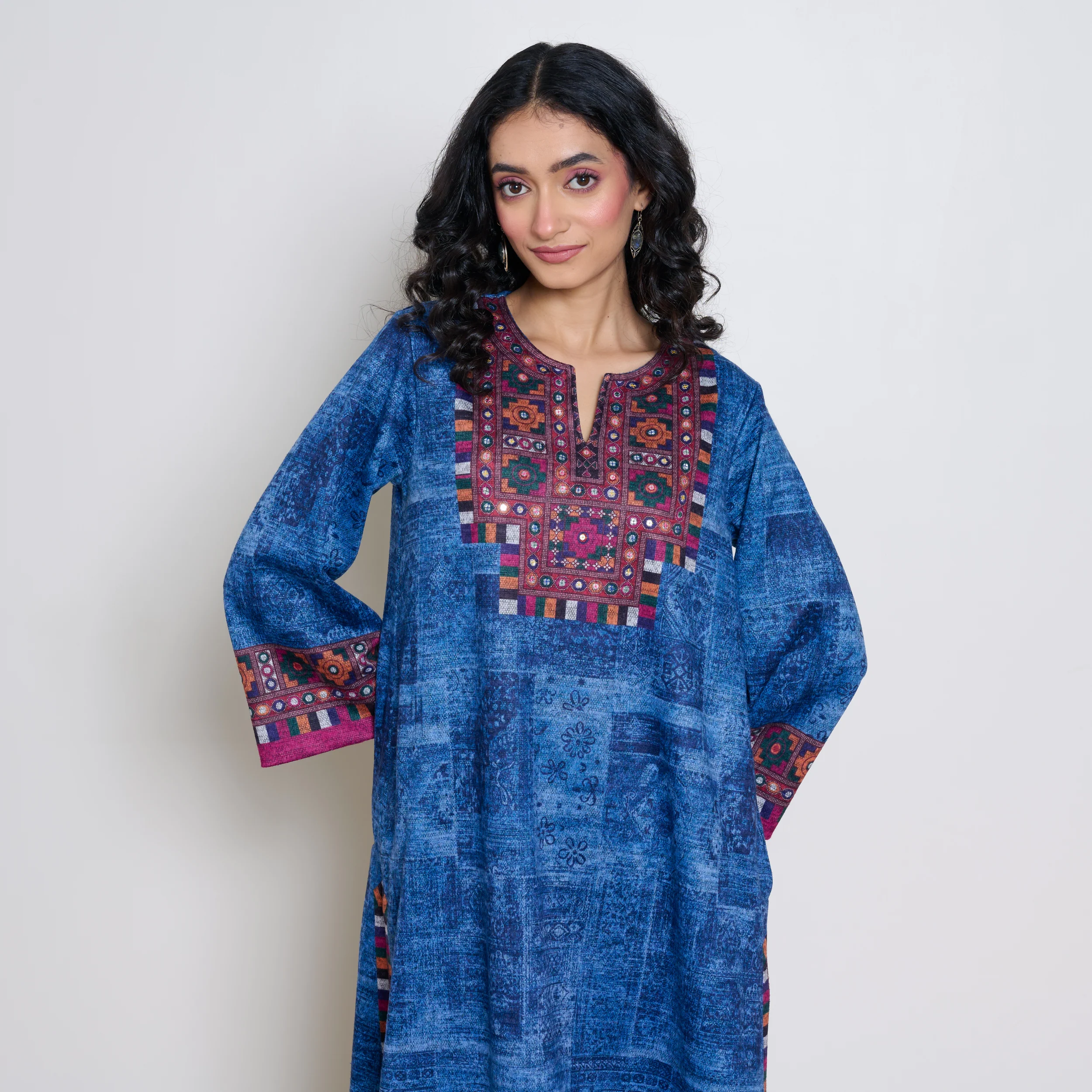 Banjara Woollen Hand Embroidered Kurta Set - Cobalt - Image 12