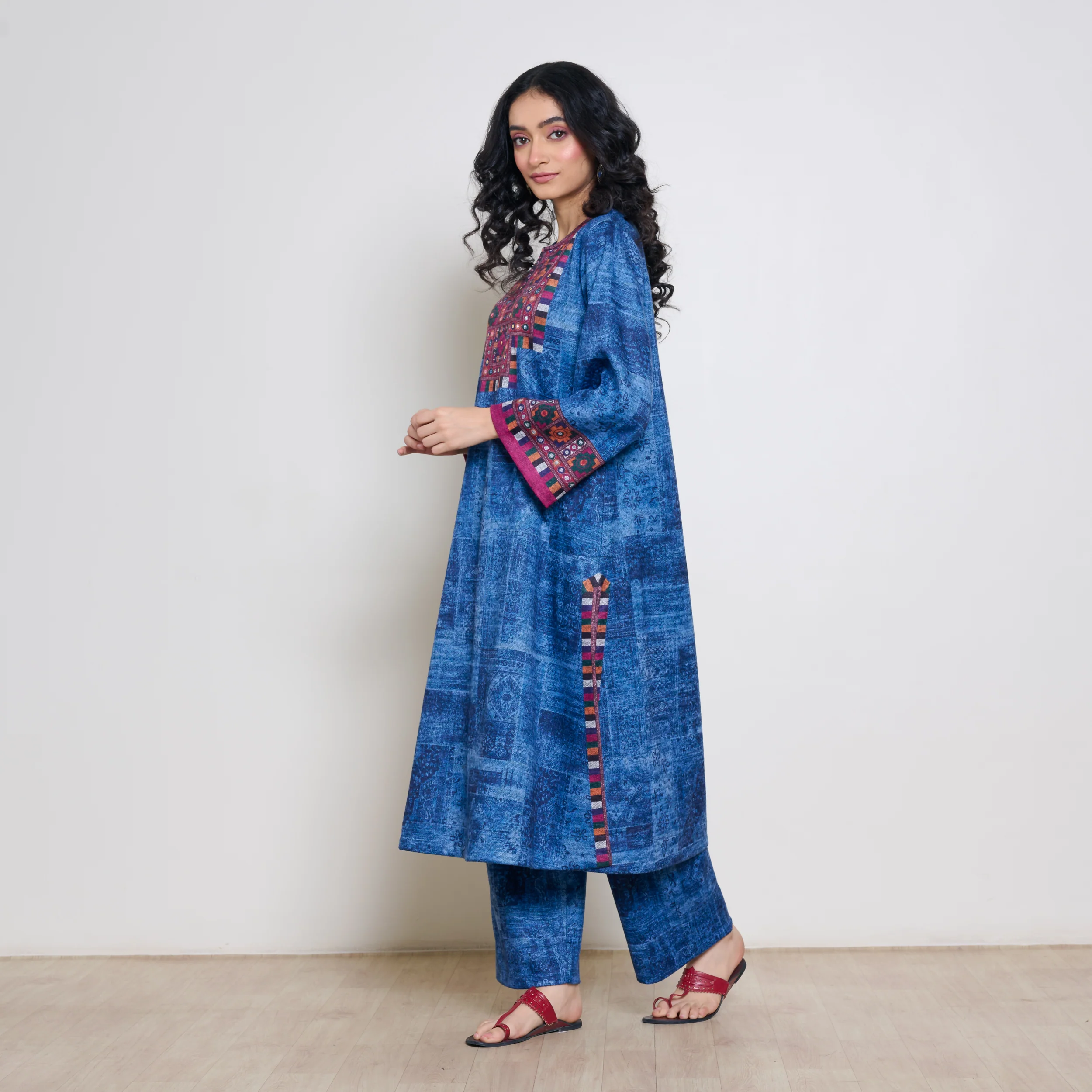 Banjara Woollen Hand Embroidered Kurta Set - Cobalt - Image 8