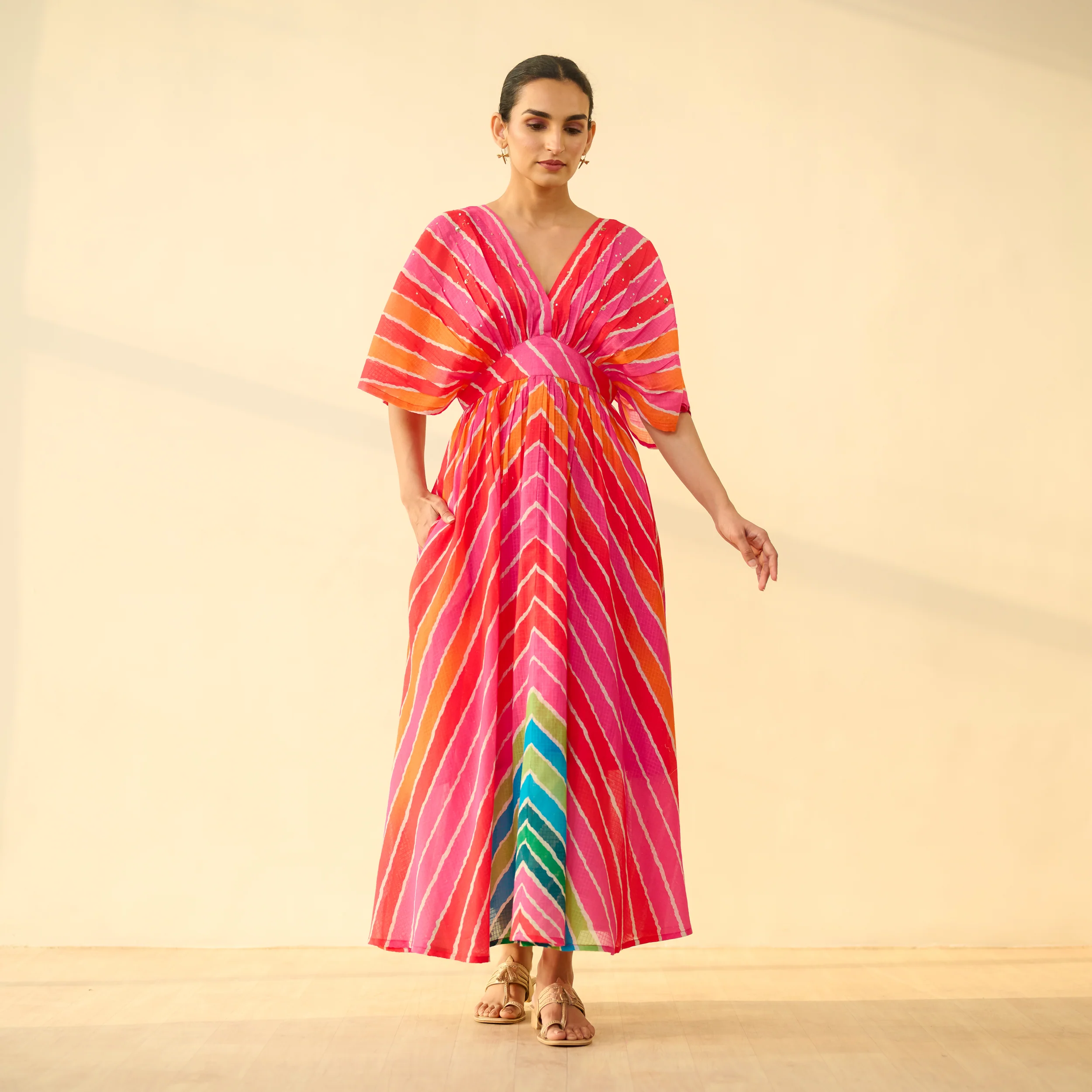Bebo Hand Embroidered Kota Doria Cotton Maxi Dress - Multicolour - Image 4