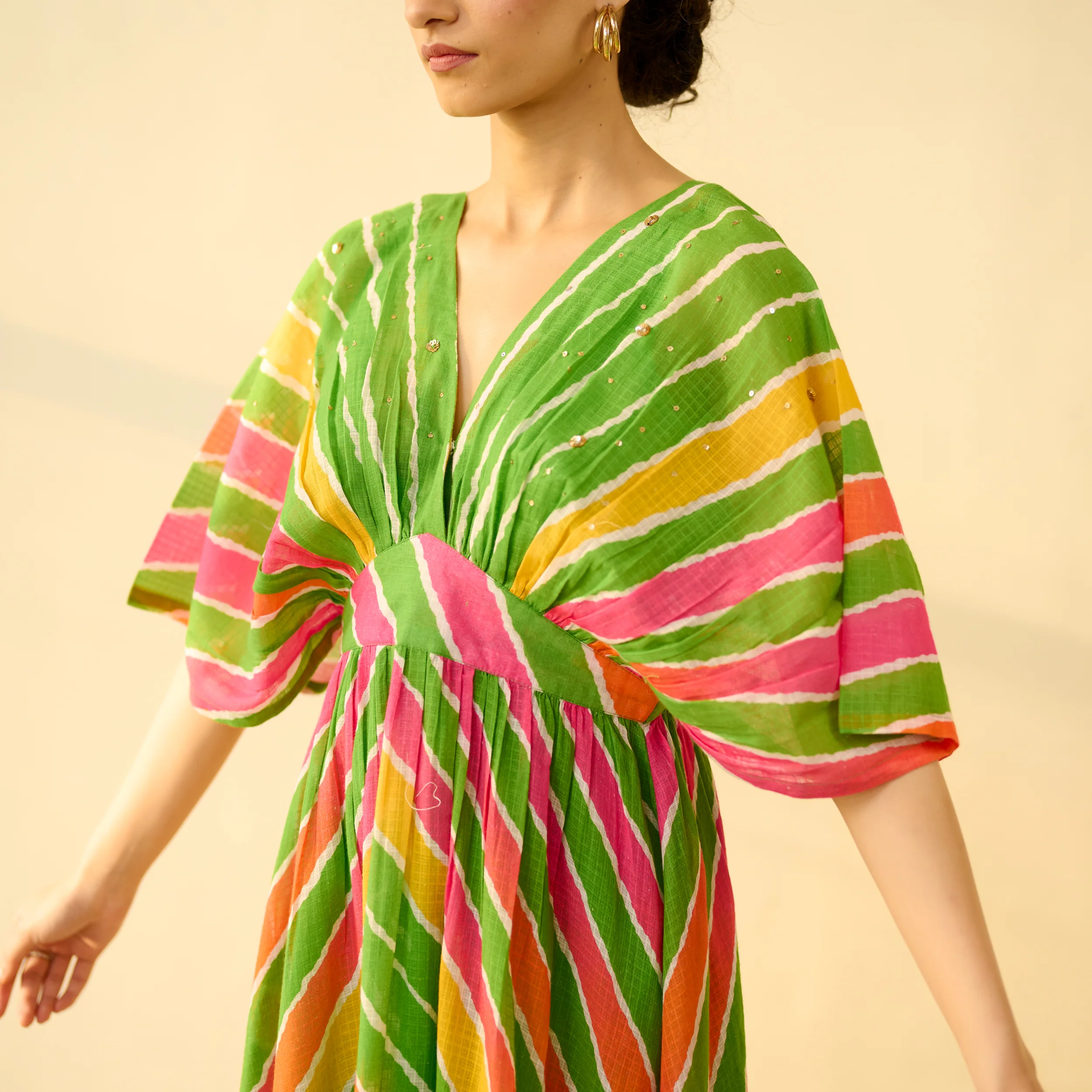 Bebo Hand Embroidered Kota Doria Cotton Maxi Dress - Multicolour - Image 2