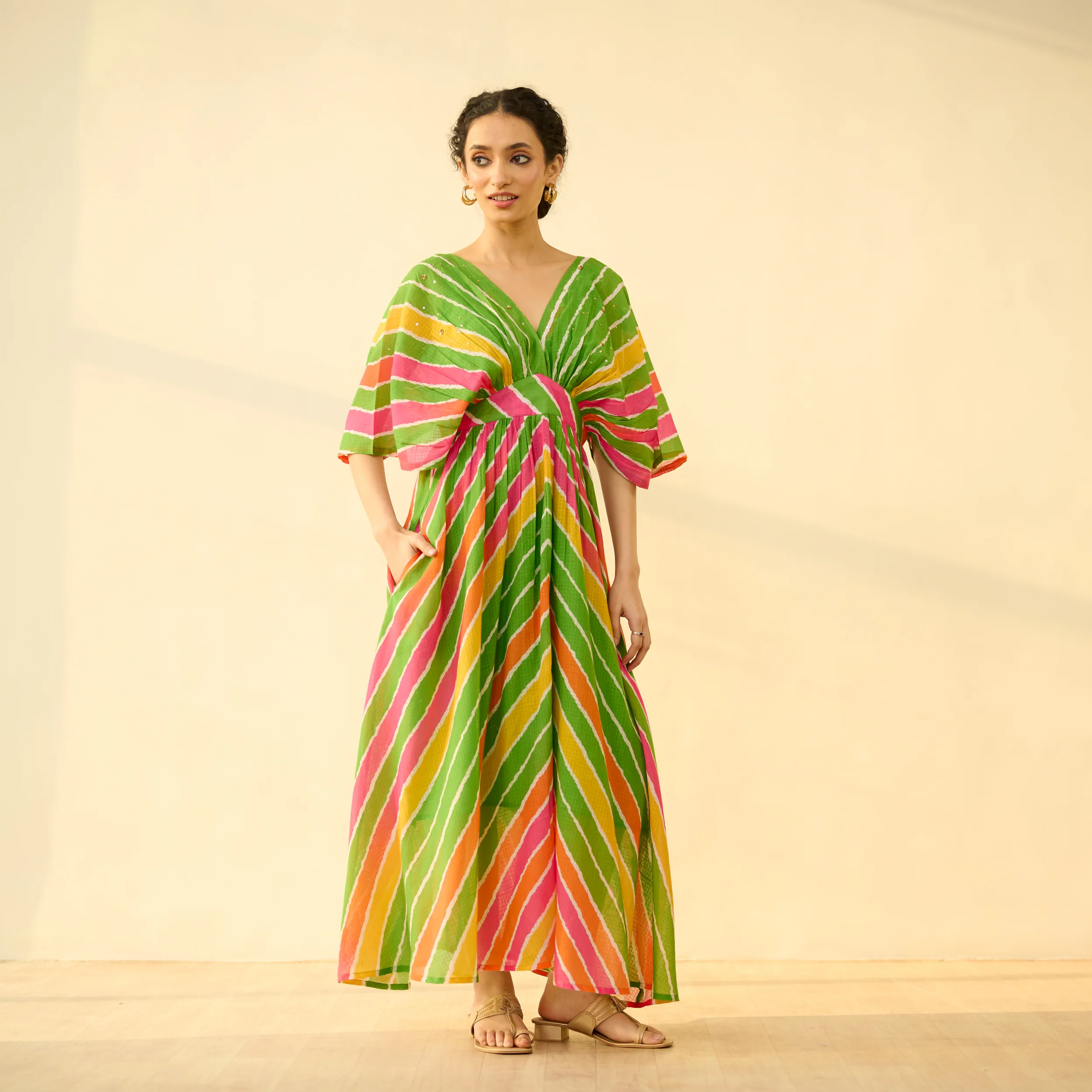 Bebo Hand Embroidered Kota Doria Cotton Maxi Dress - Multicolour - Image 4
