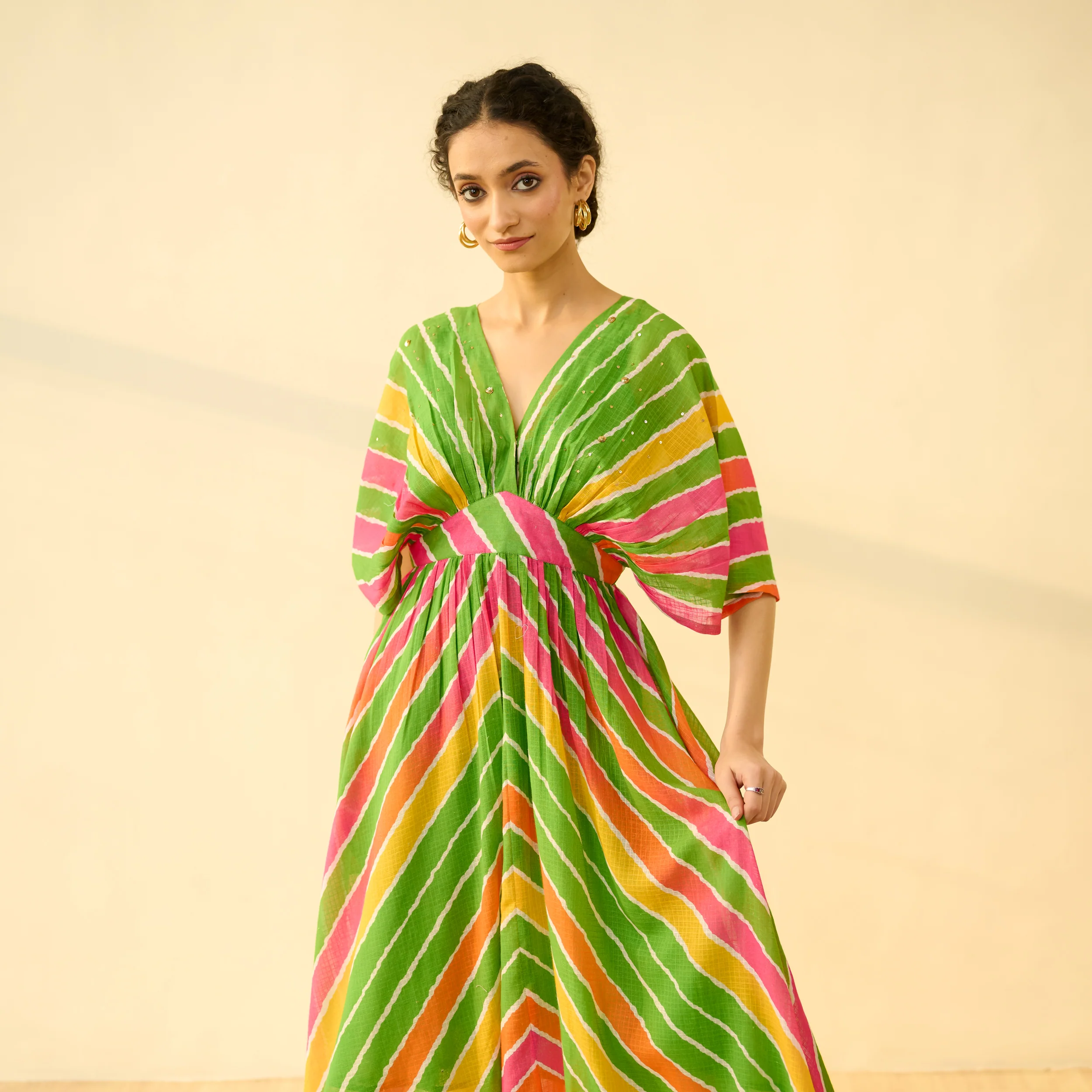 Bebo Hand Embroidered Kota Doria Cotton Maxi Dress - Multicolour - Image 5