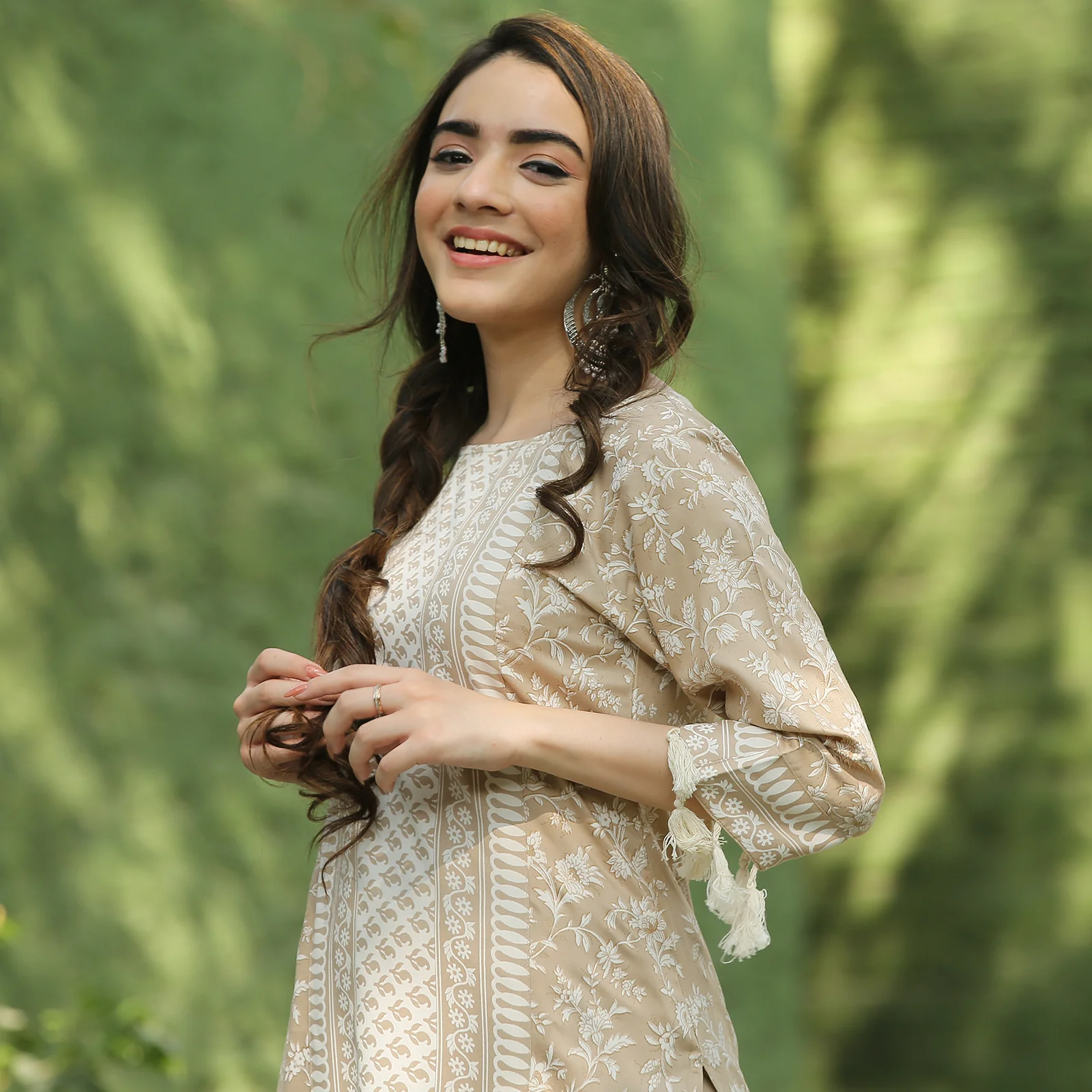 Beige Kurta Palazzo Co-ord Set with Tassel Details - Image 15