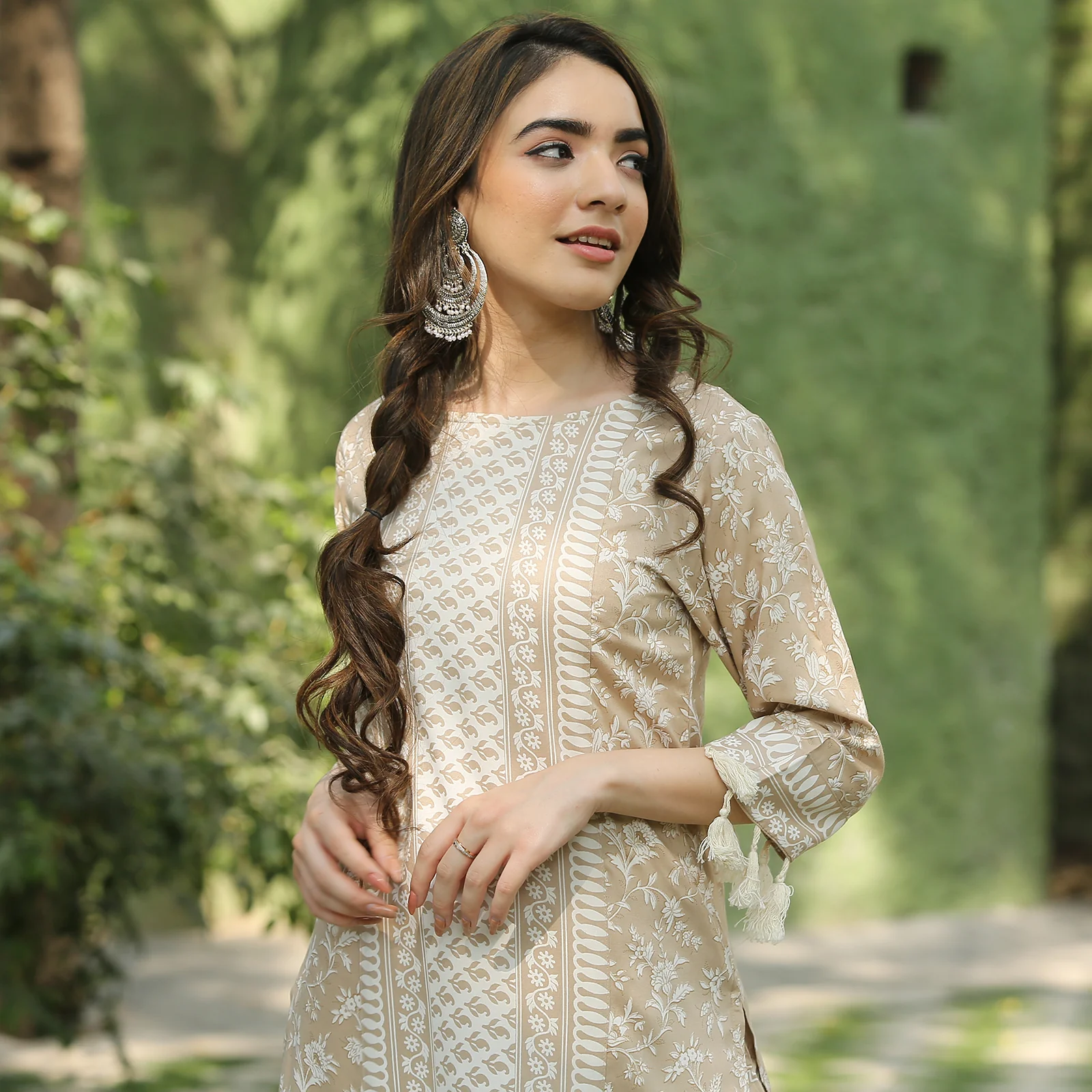 Beige Kurta Palazzo Co-ord Set with Tassel Details - Image 20