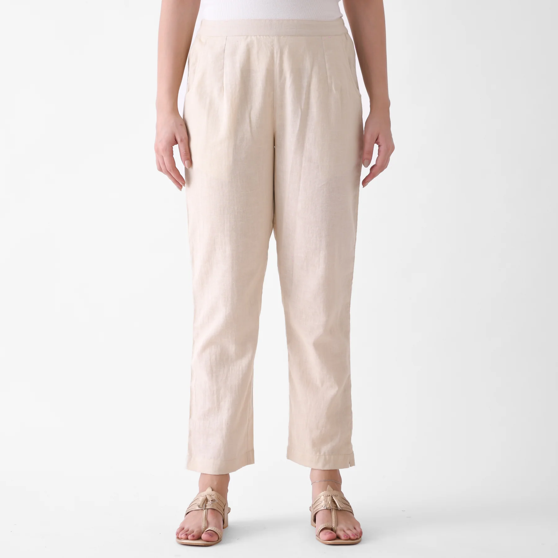 Beige Cotton AMPM Pants - Image 3