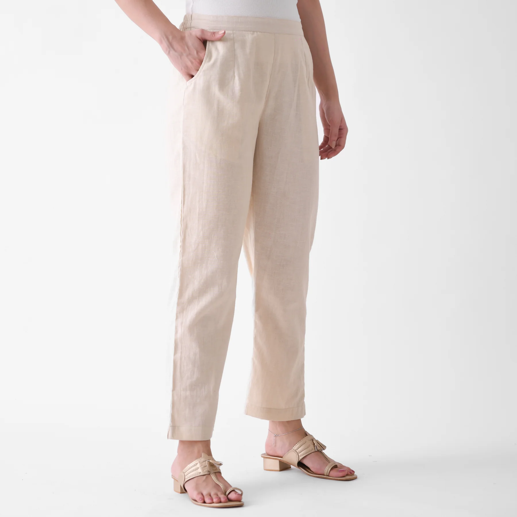 Beige Cotton AMPM Pants - Image 6