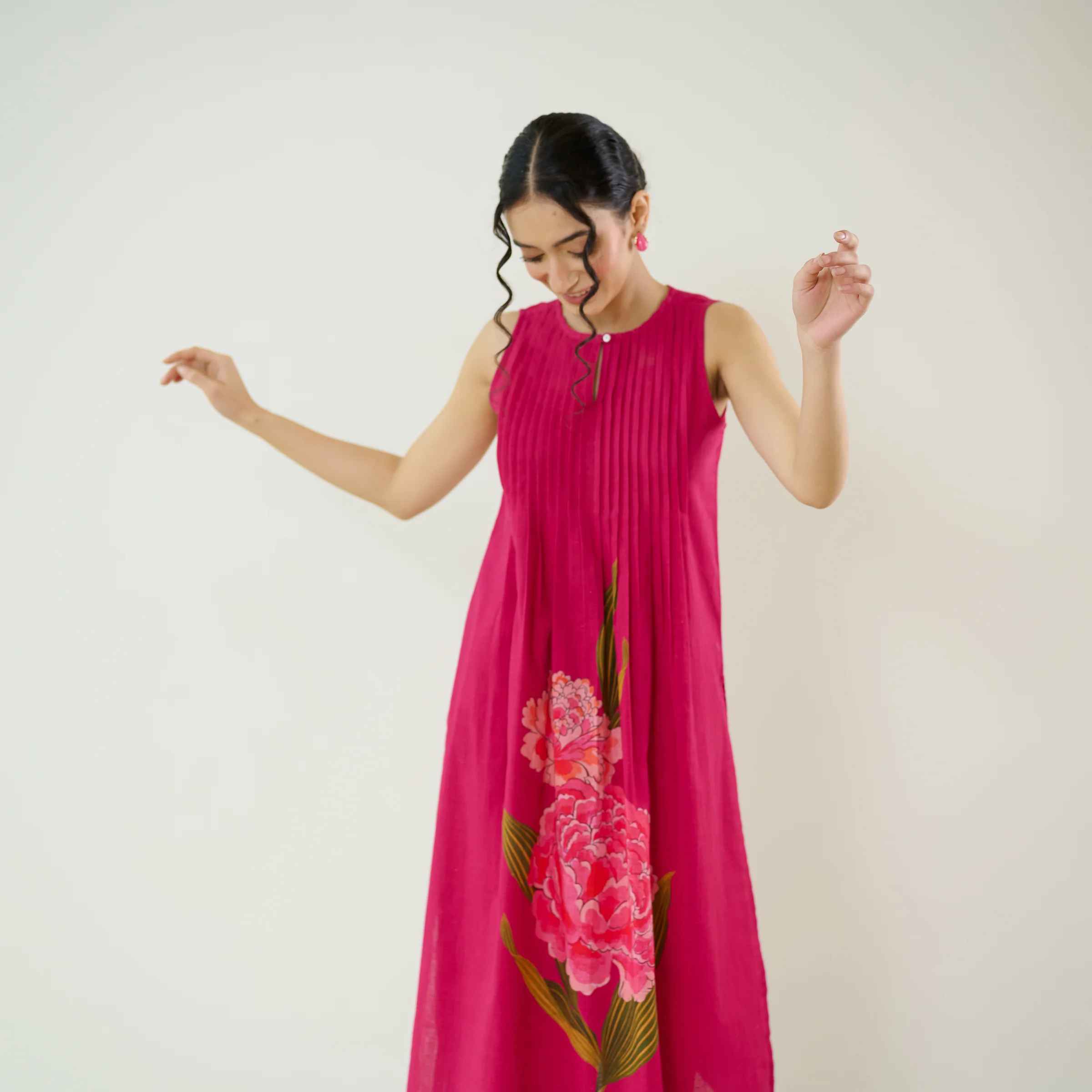 Belle Slub Cotton Kurta Set - Magenta - Image 3