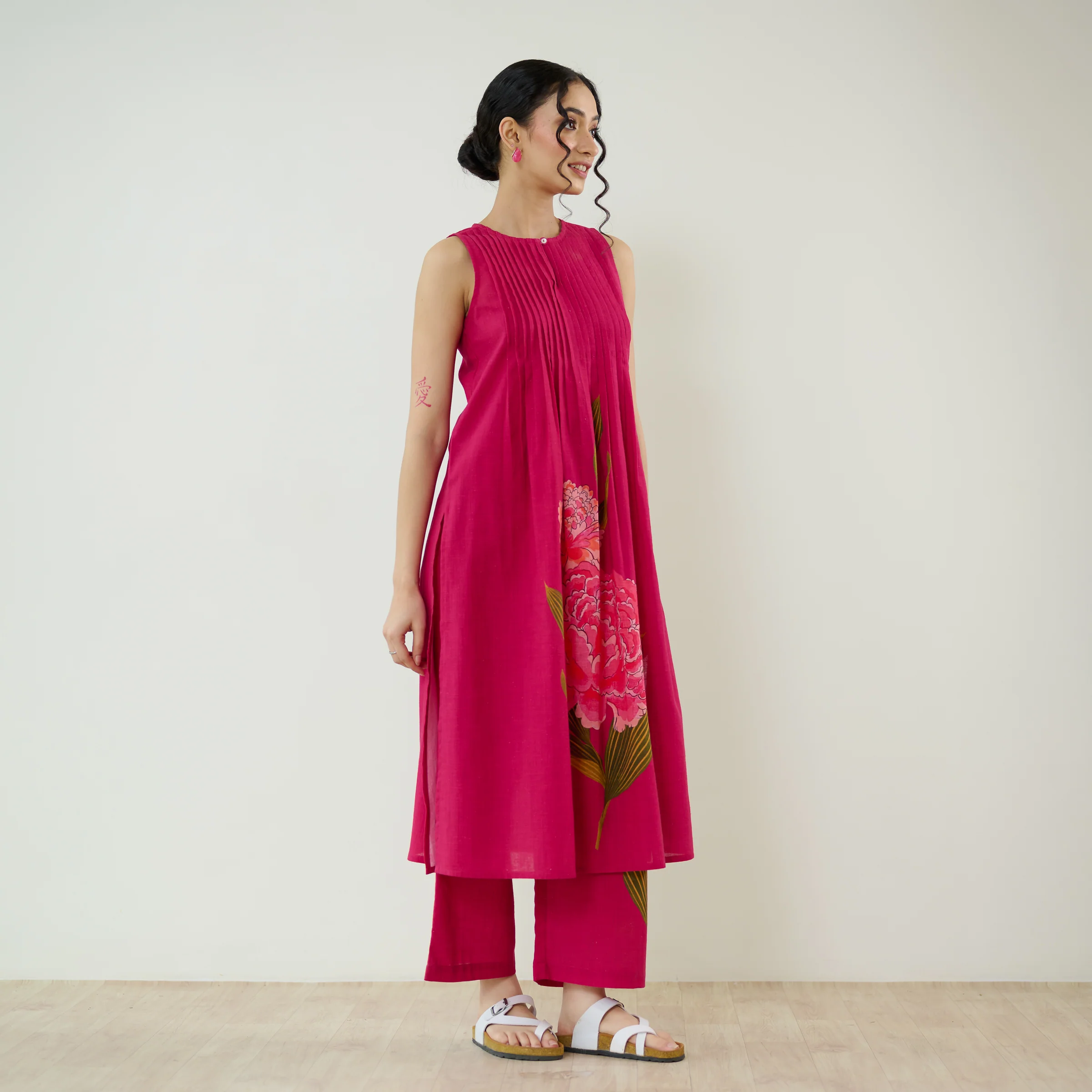 Belle Slub Cotton Kurta Set - Magenta - Image 6
