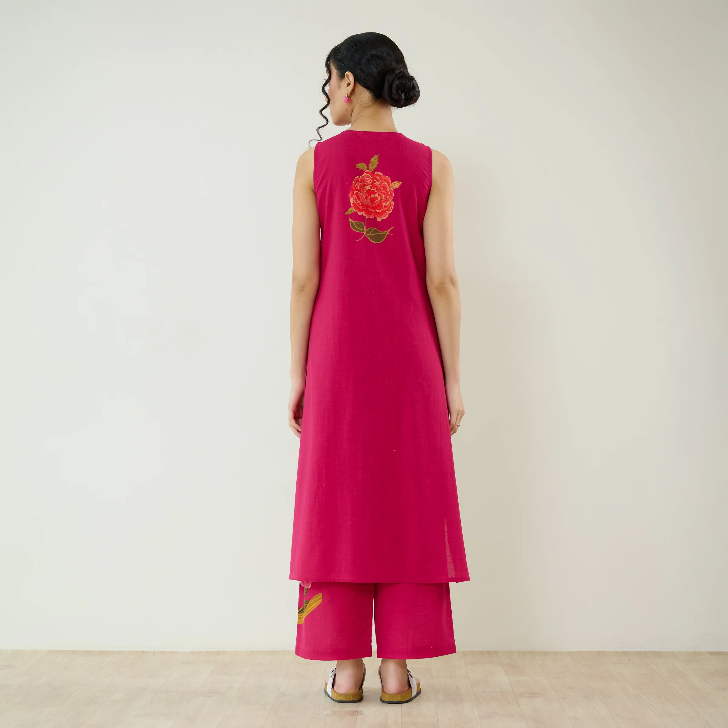 Belle Slub Cotton Kurta Set - Magenta - Image 7