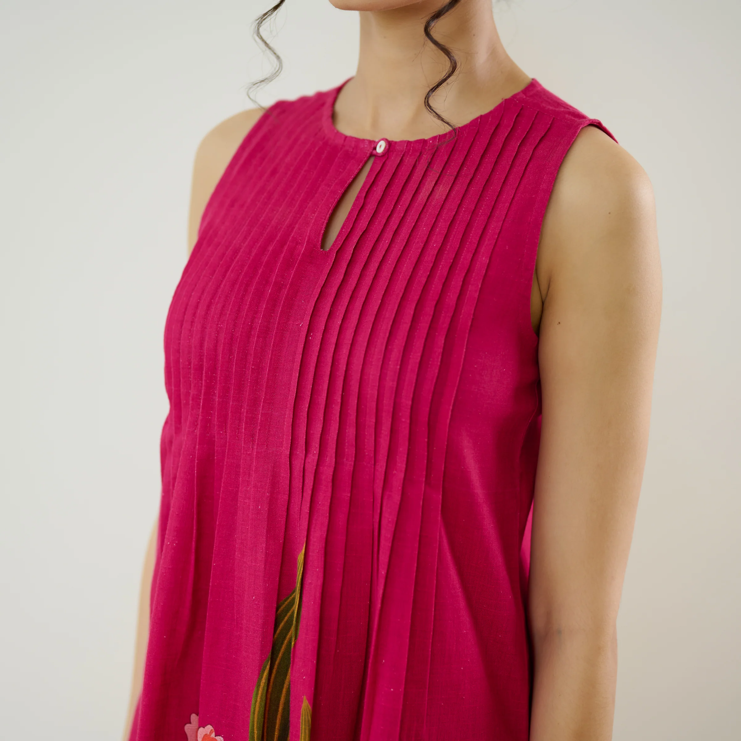 Belle Slub Cotton Kurta Set - Magenta - Image 8