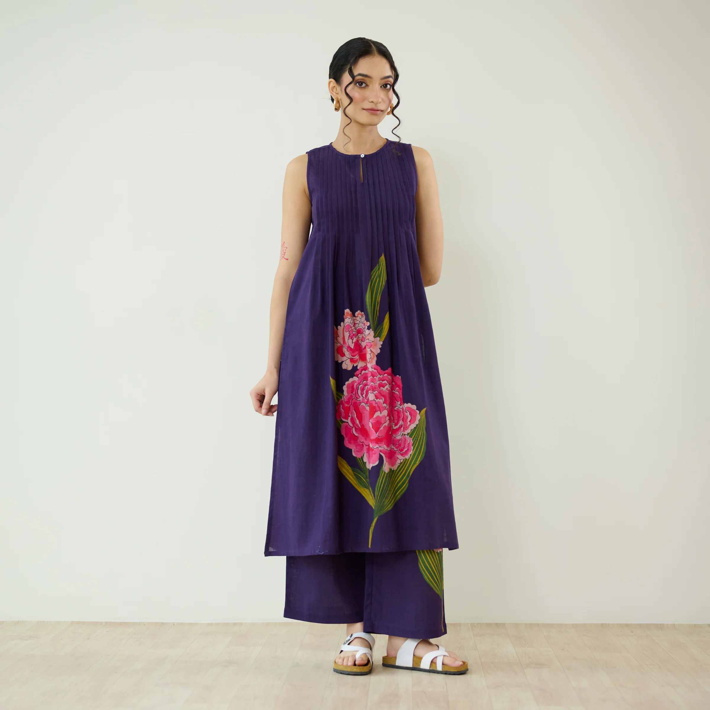 Belle Slub Cotton Kurta Set - Violet