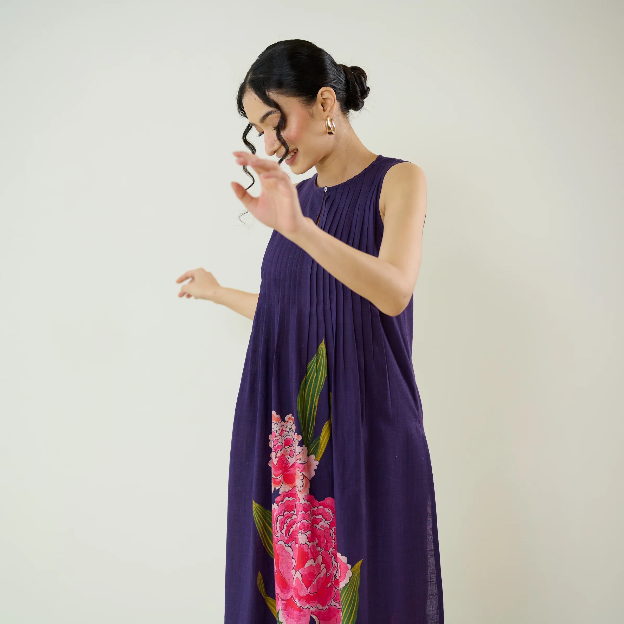 Belle Slub Cotton Kurta Set - Violet - Image 4