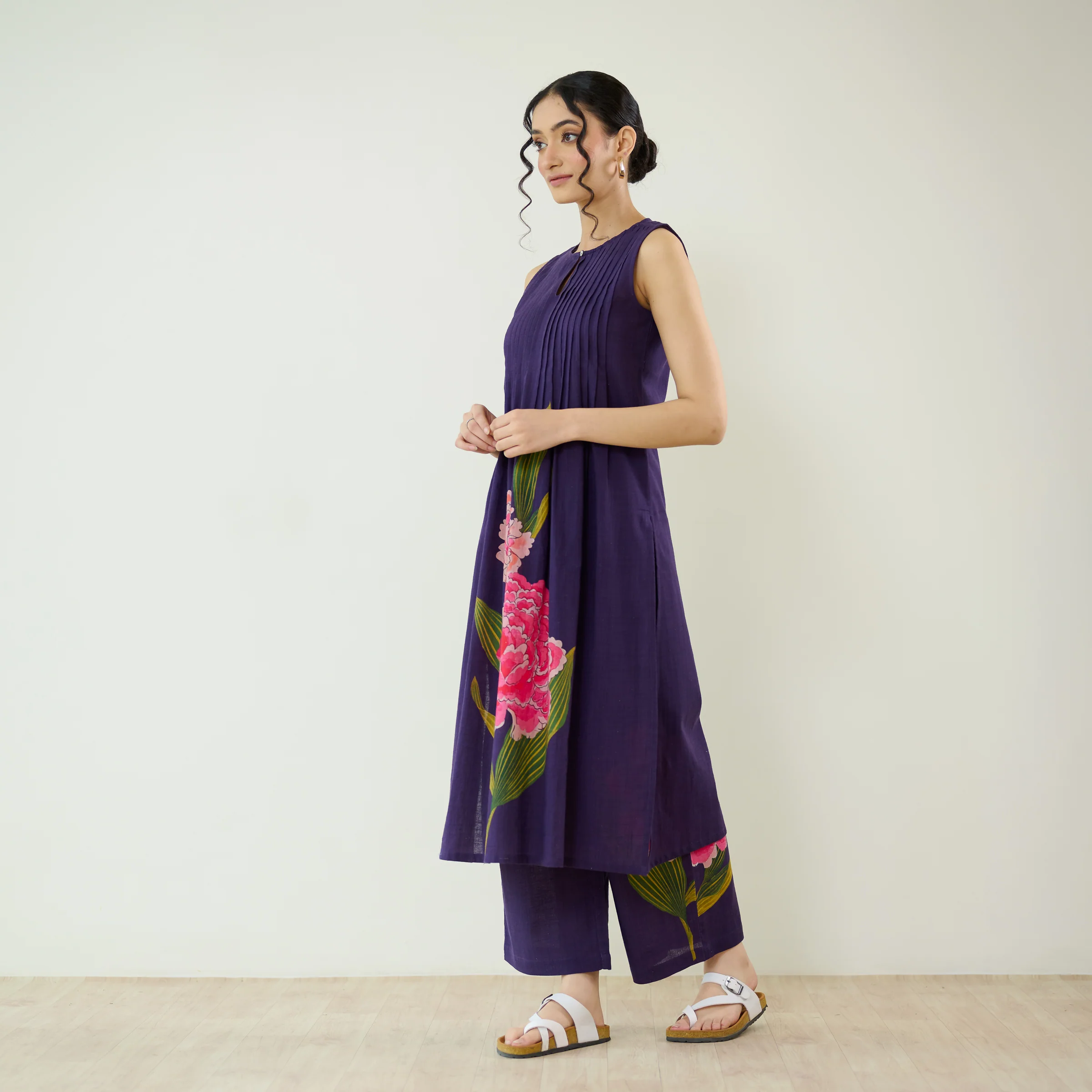Belle Slub Cotton Kurta Set - Violet - Image 7