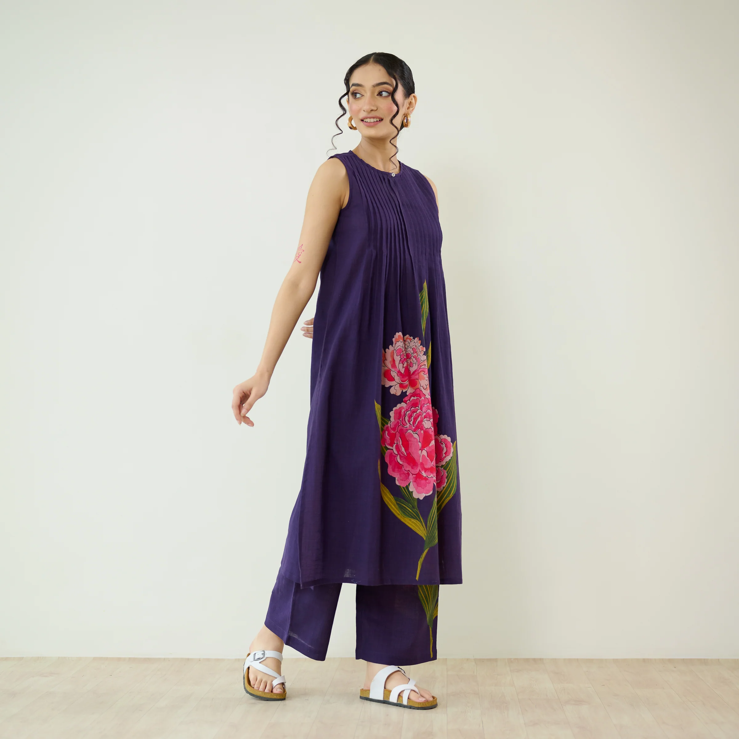 Belle Slub Cotton Kurta Set - Violet - Image 9