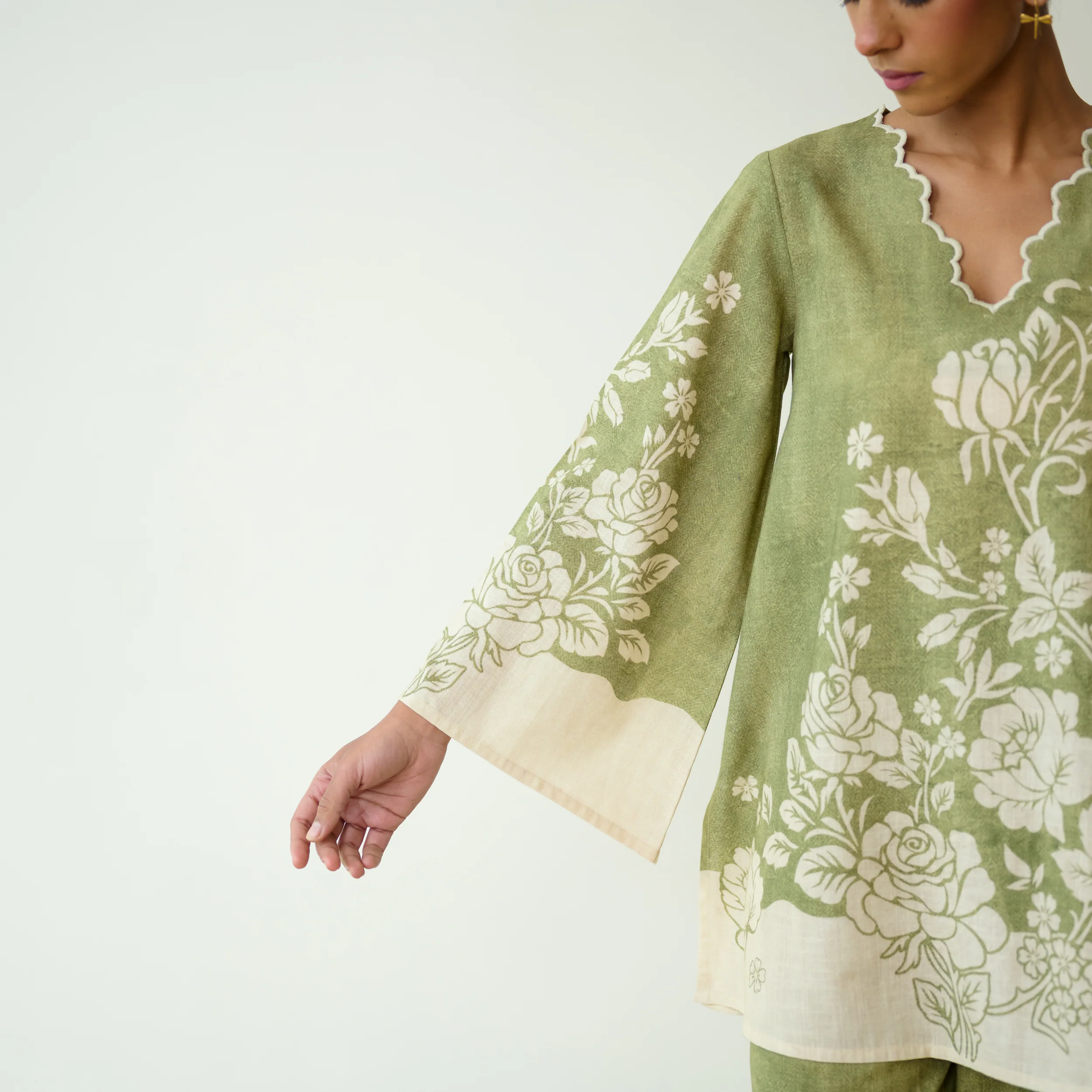 Bellflower Slub Cotton Coord Set - Spinach Green - Image 2