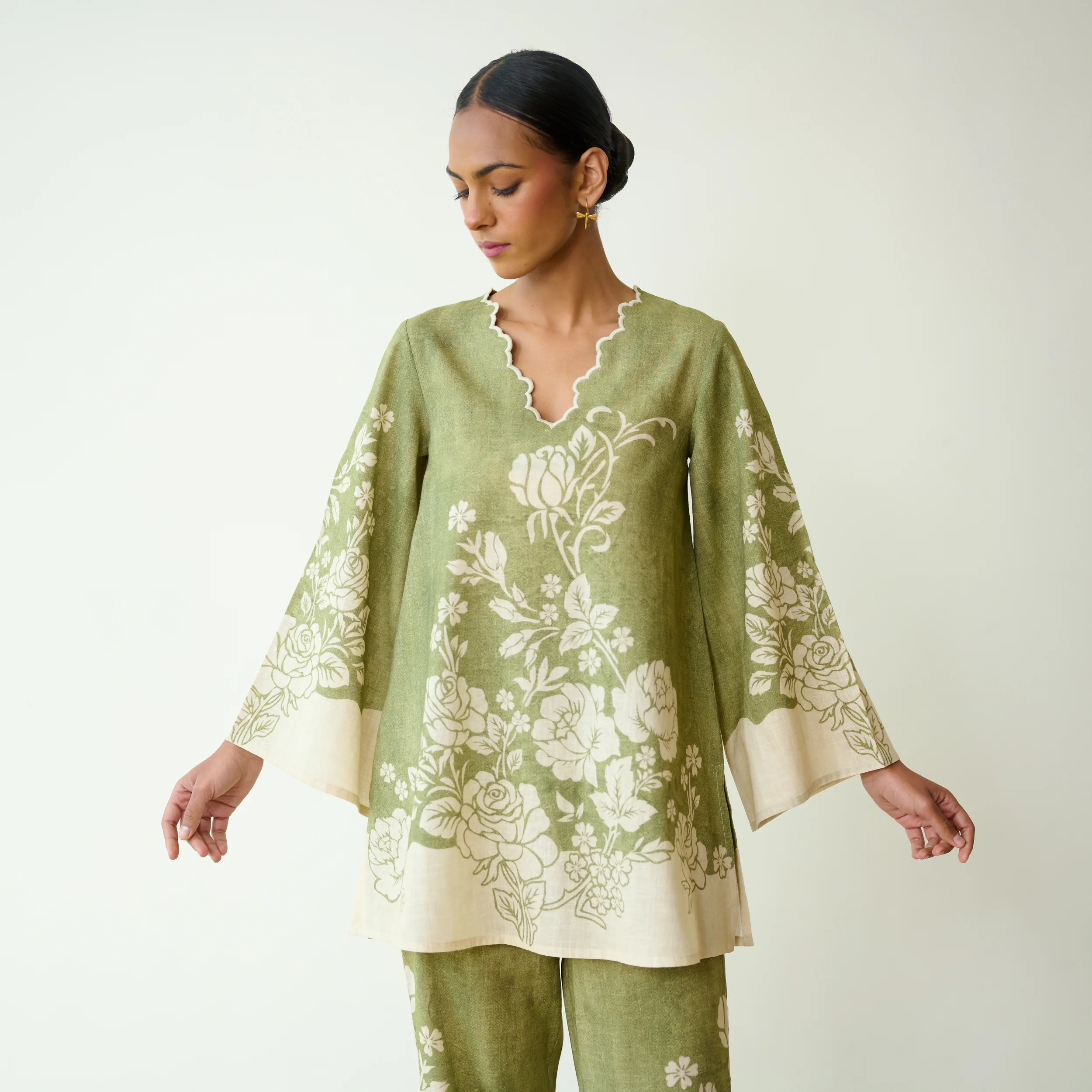 Bellflower Slub Cotton Coord Set - Spinach Green - Image 3