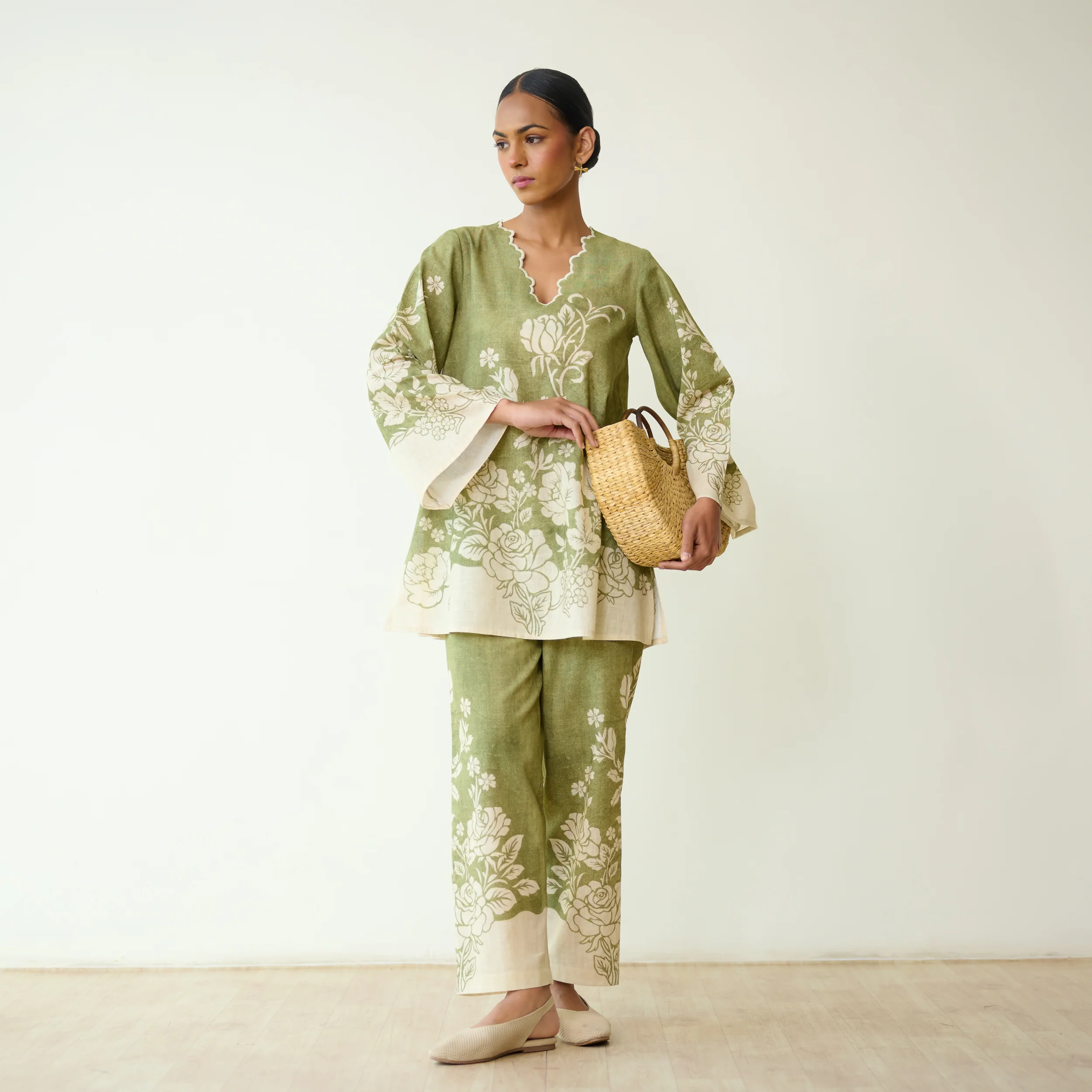 Bellflower Slub Cotton Coord Set - Spinach Green - Image 7