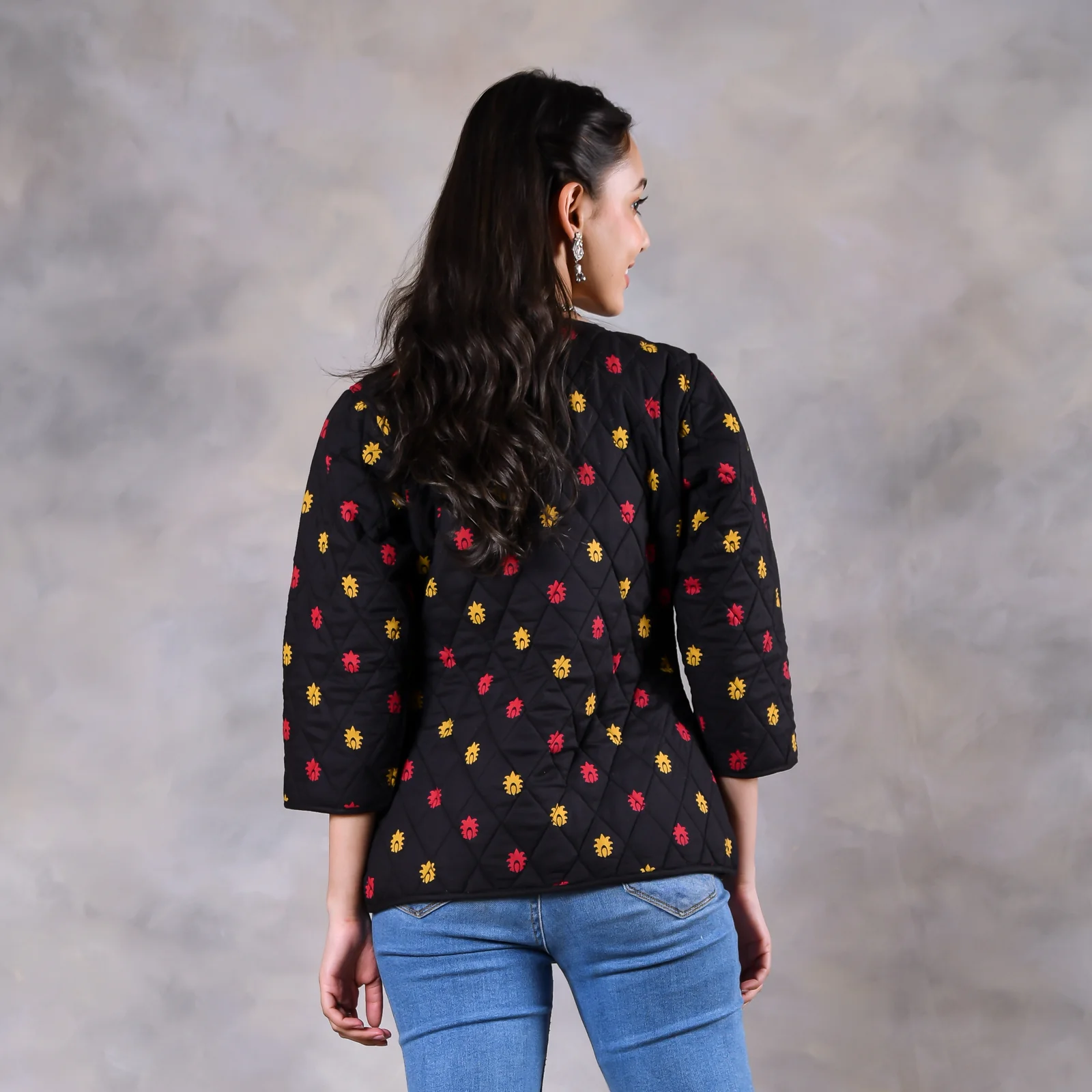 Birds of Paradise Black Quilted Jacket - Image 2