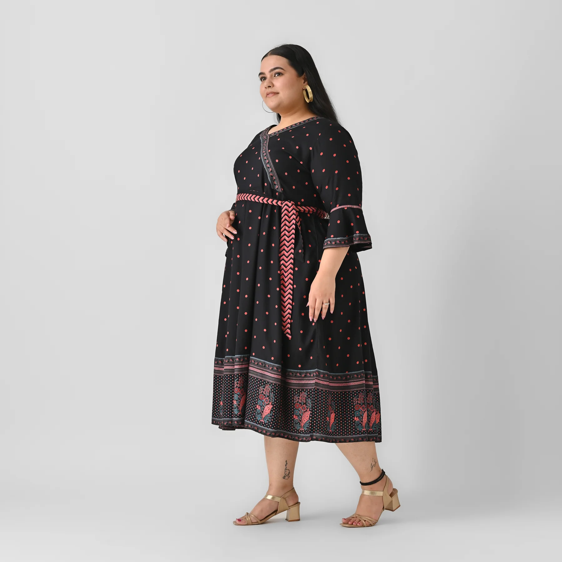 Black Angrakha Flared Dress with Knot Details - SOM - Image 3
