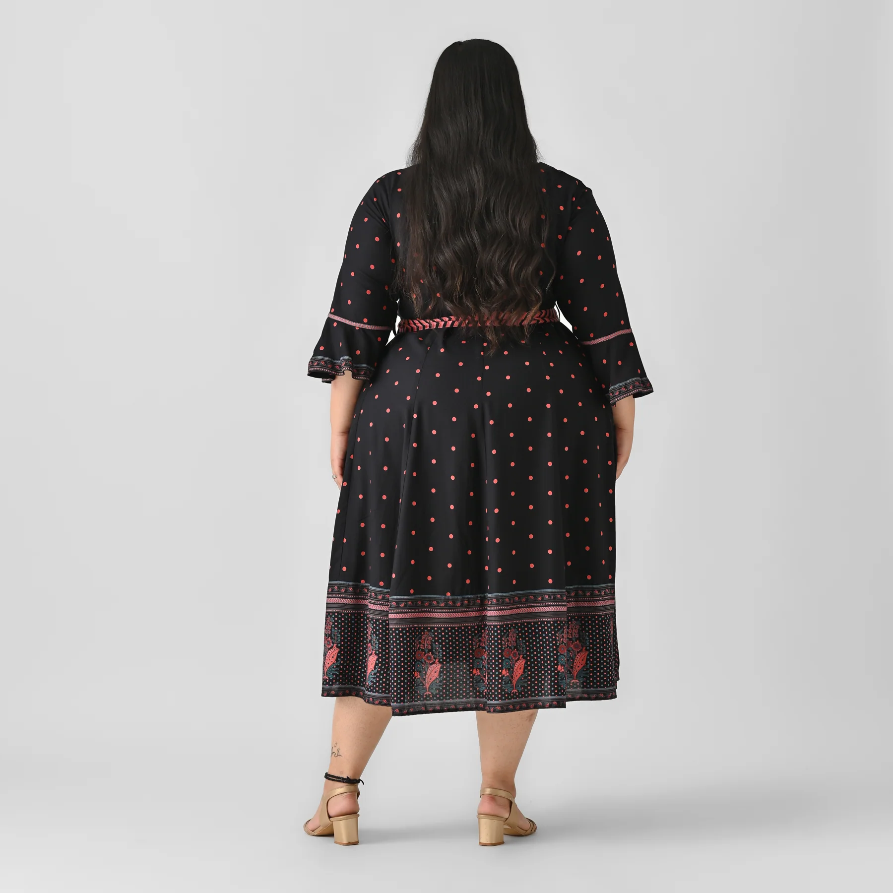 Black Angrakha Flared Dress with Knot Details - SOM - Image 4