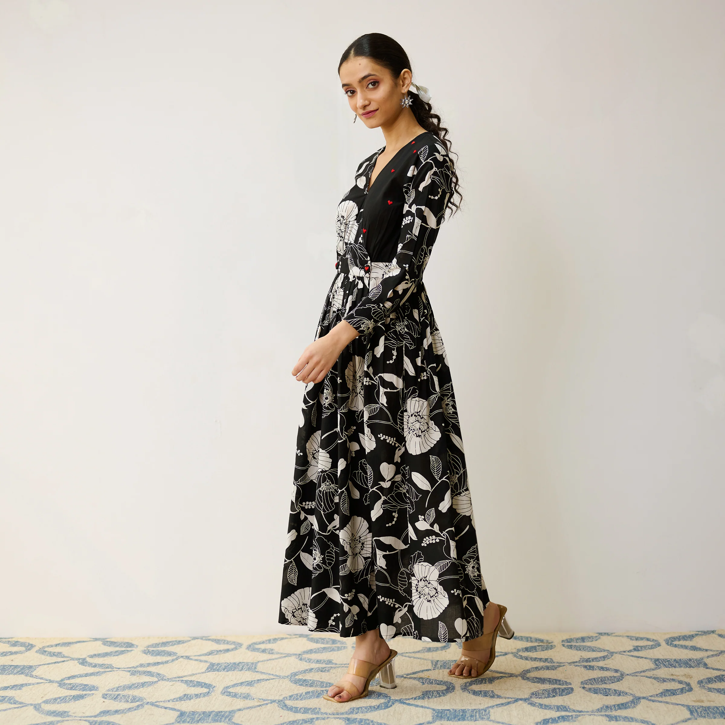 Black Ayesha Cotton Overlap Dress with Hand Embroidery Detail - Image 4