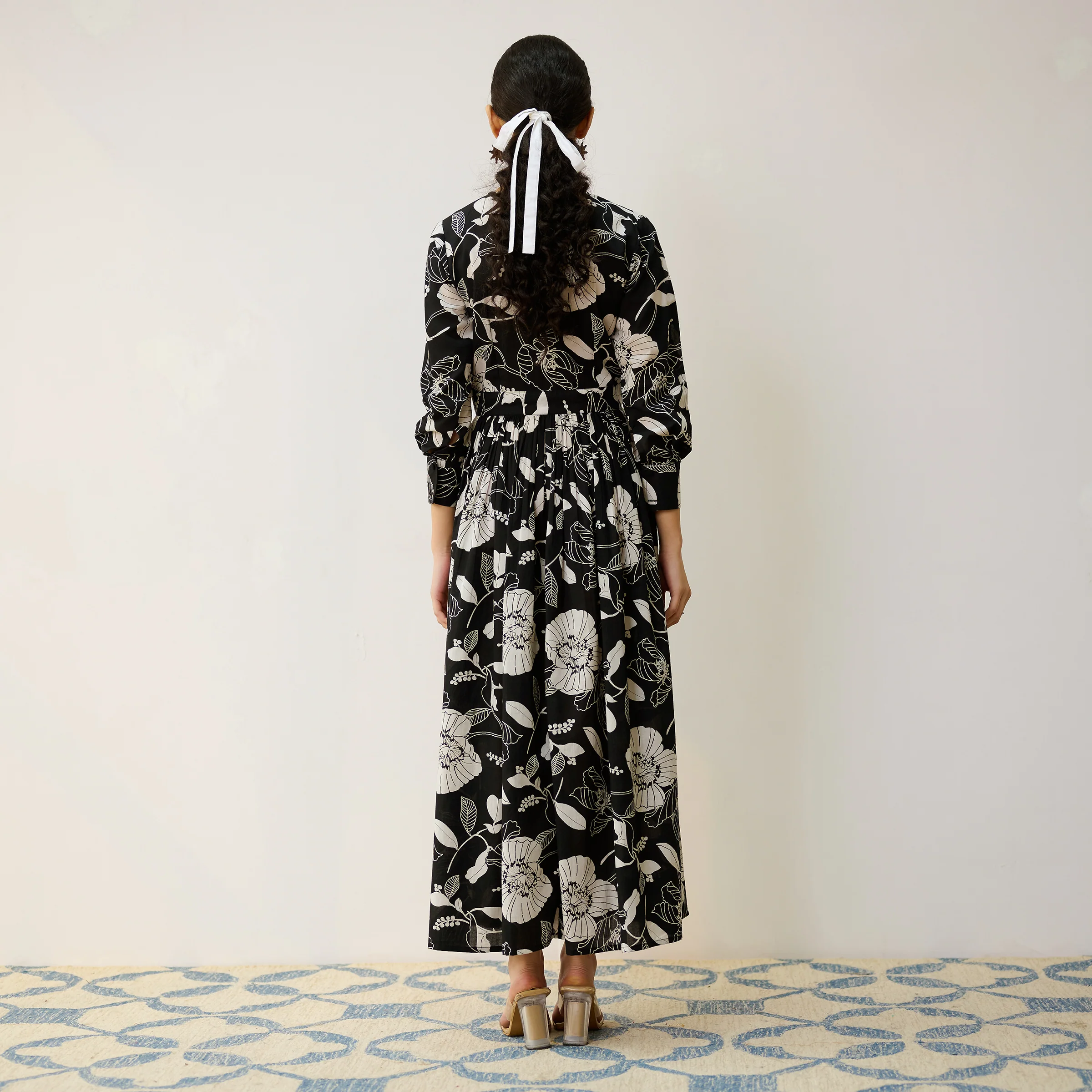 Black Ayesha Cotton Overlap Dress with Hand Embroidery Detail - Image 6