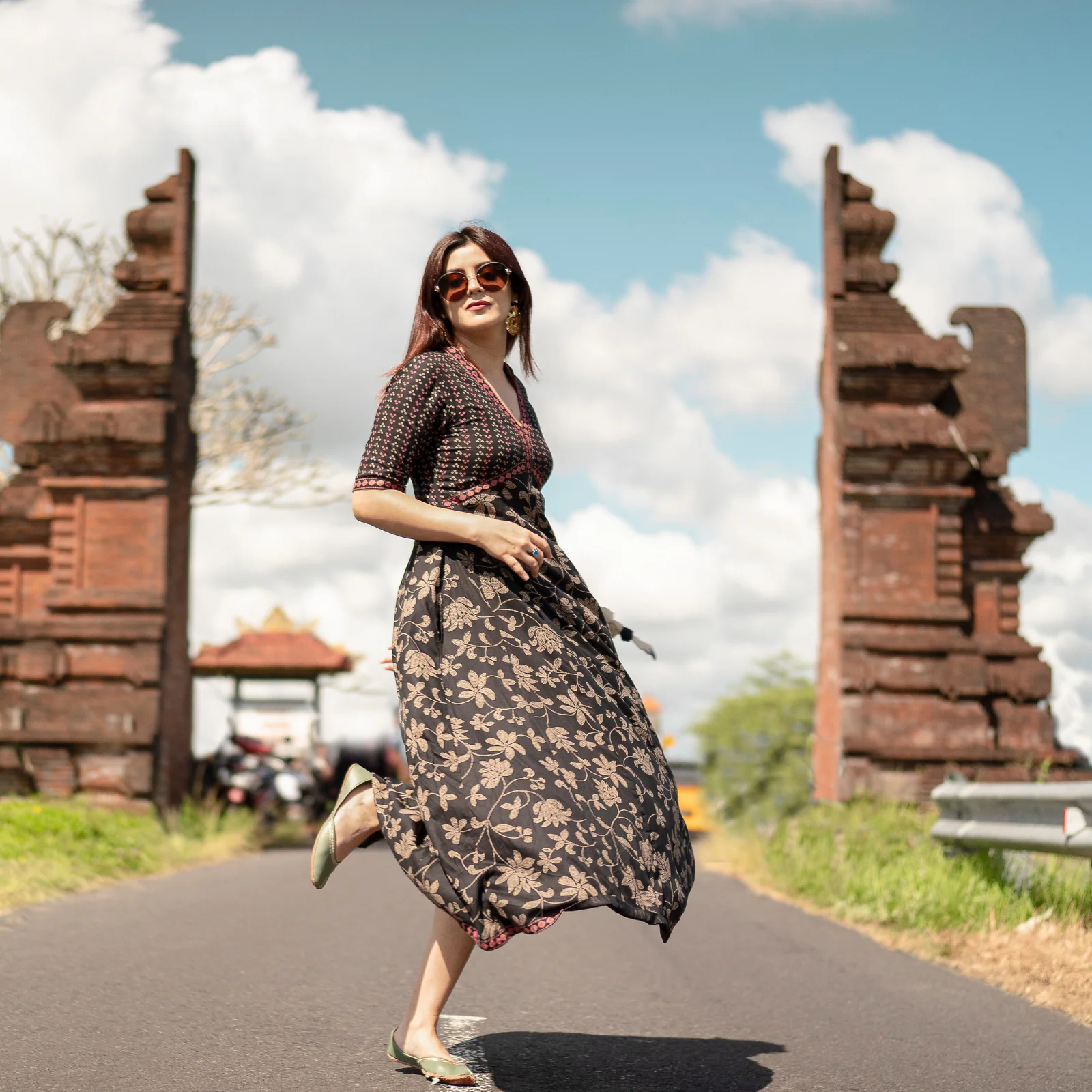 Black Bandhani Inspired Floral Dress - Image 8