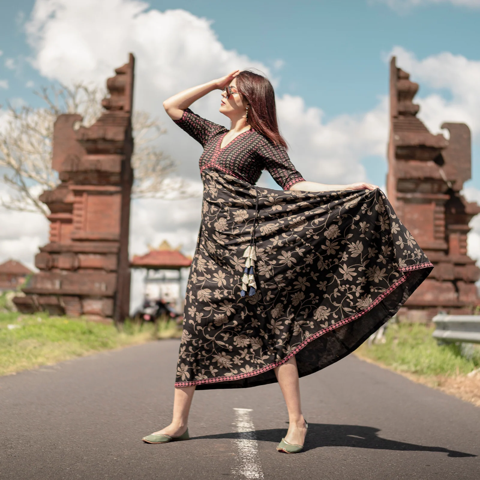 Black Bandhani Inspired Floral Dress - Image 9