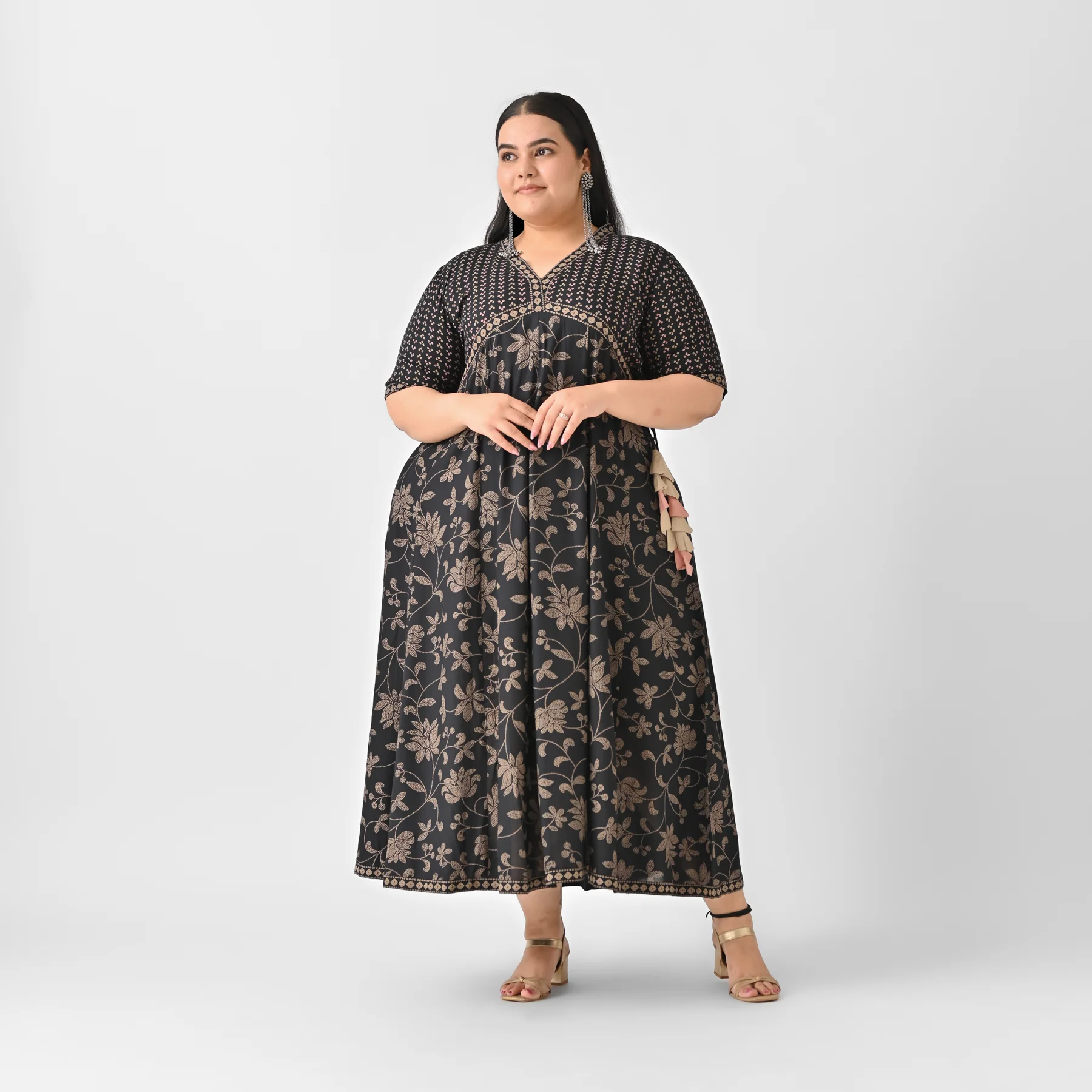 Black Bandhani Inspired Floral Dress - SOM - Image 4