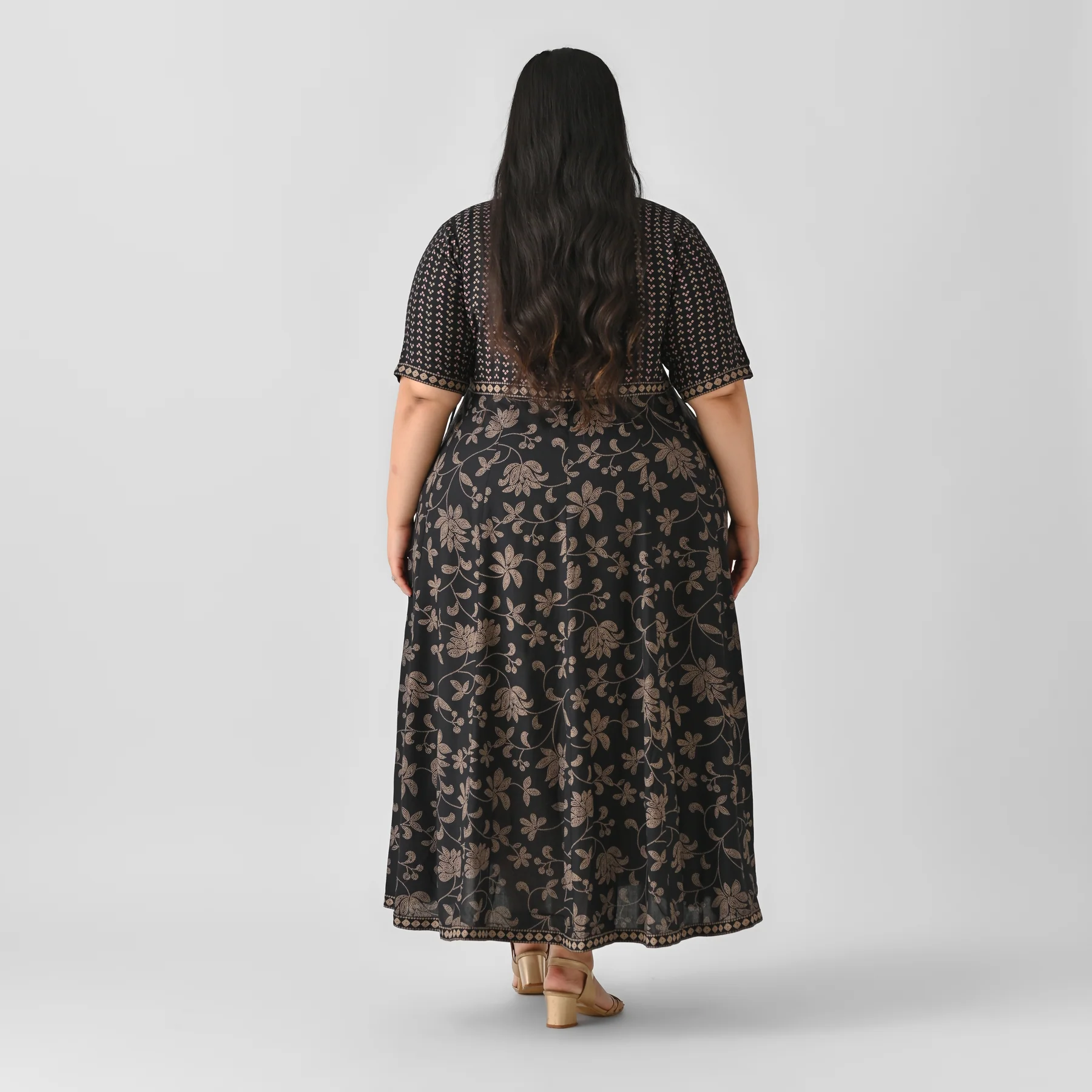 Black Bandhani Inspired Floral Dress - SOM - Image 5