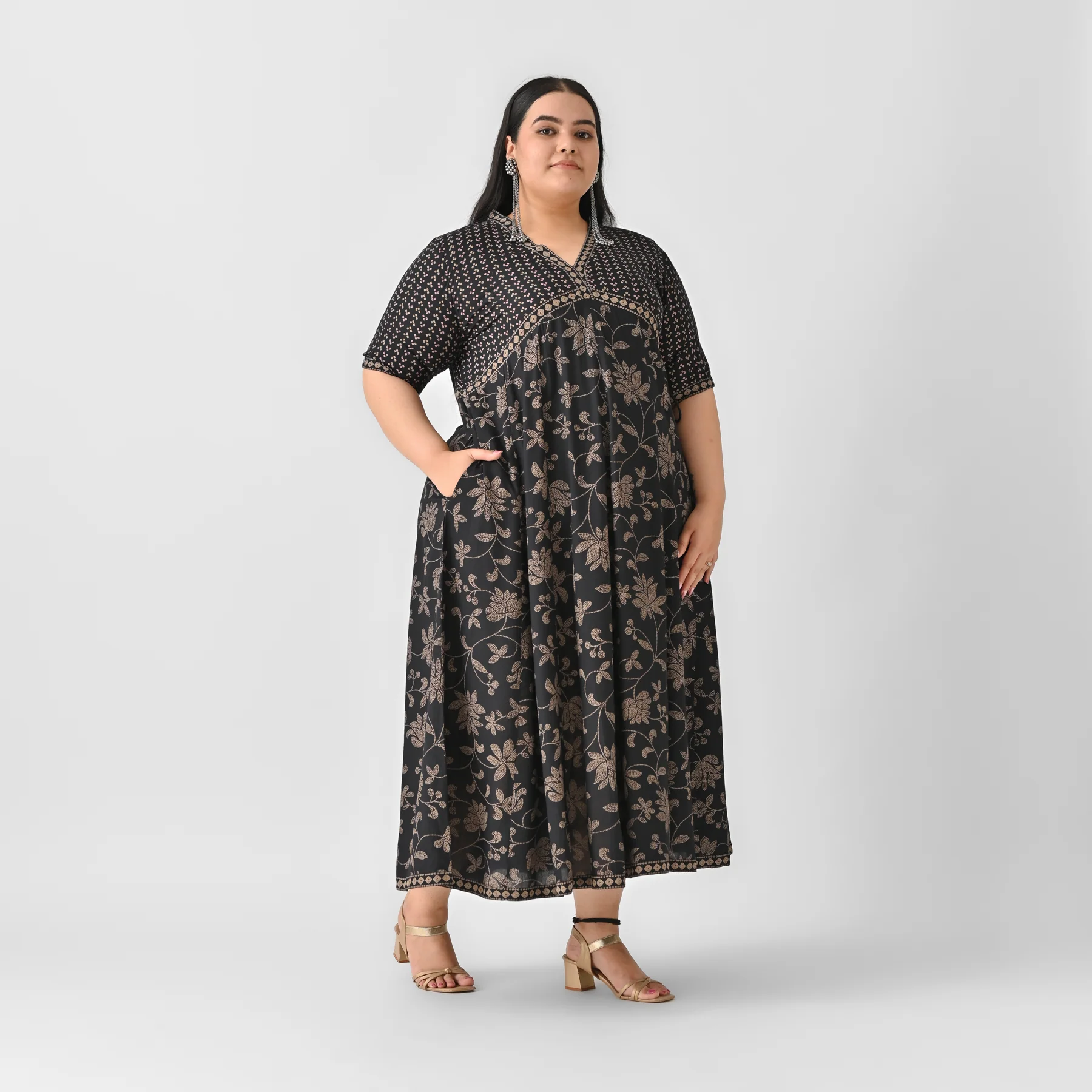 Black Bandhani Inspired Floral Dress - SOM - Image 6