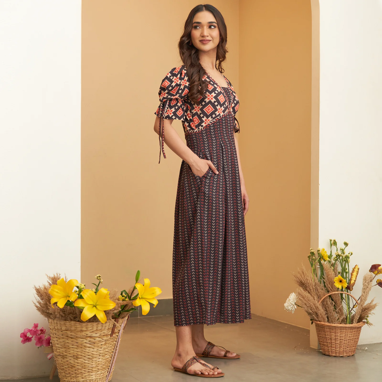 Black Box Pleated V Neck Dress - Image 2