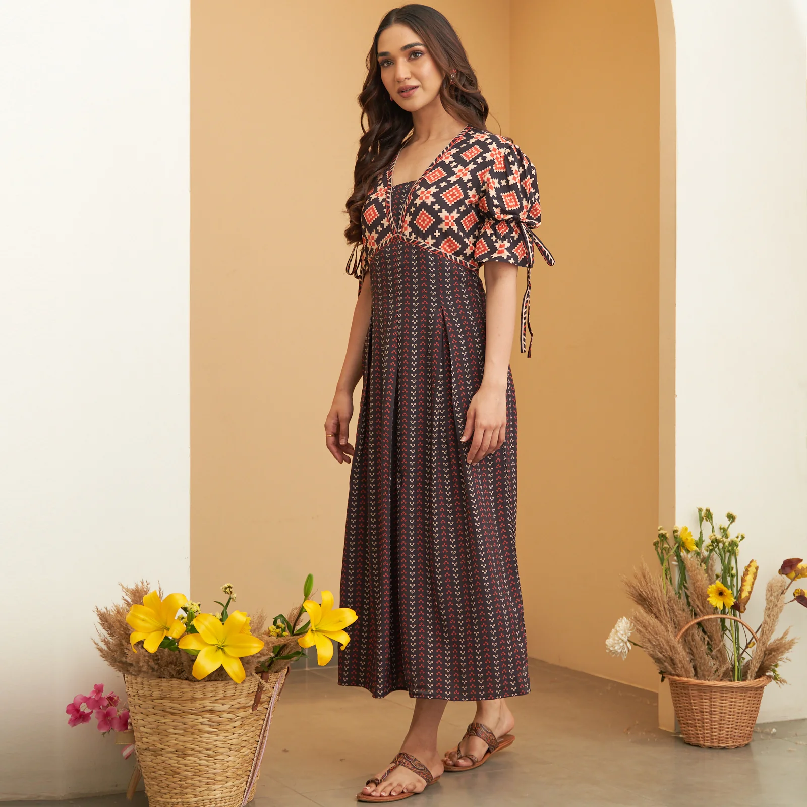 Black Box Pleated V Neck Dress - Image 3