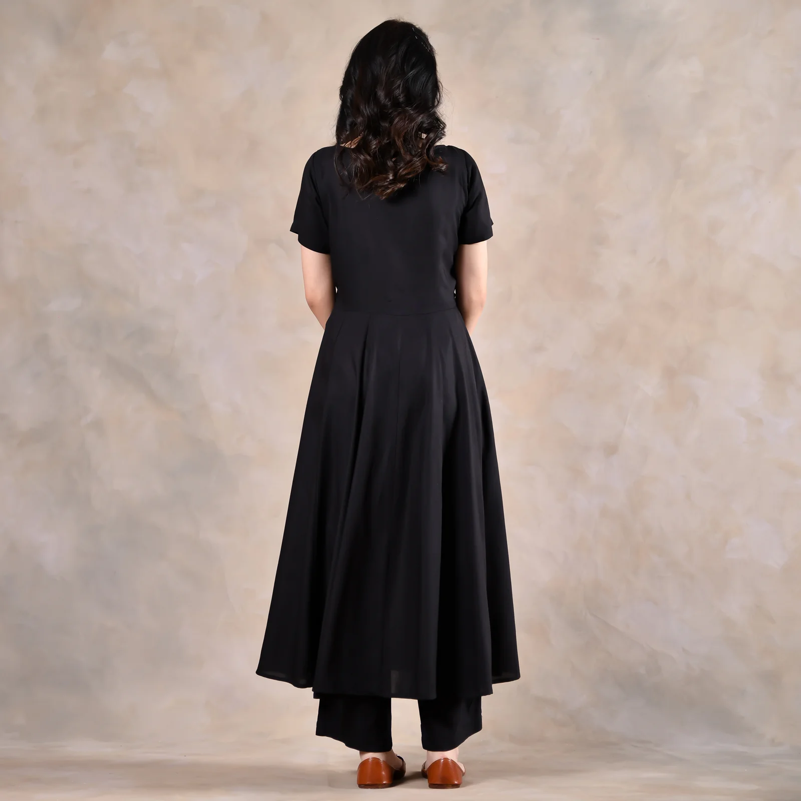 Black Flared Kurta Set with Scalloped Dupatta - Image 14