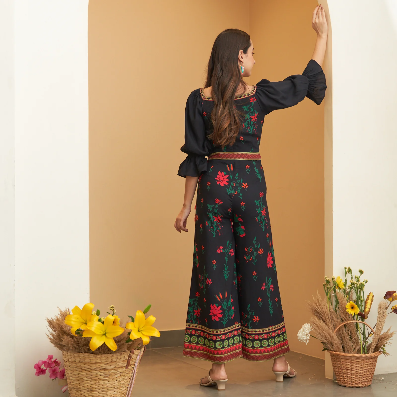 Black Floral Jumpsuit with Belt - Image 5
