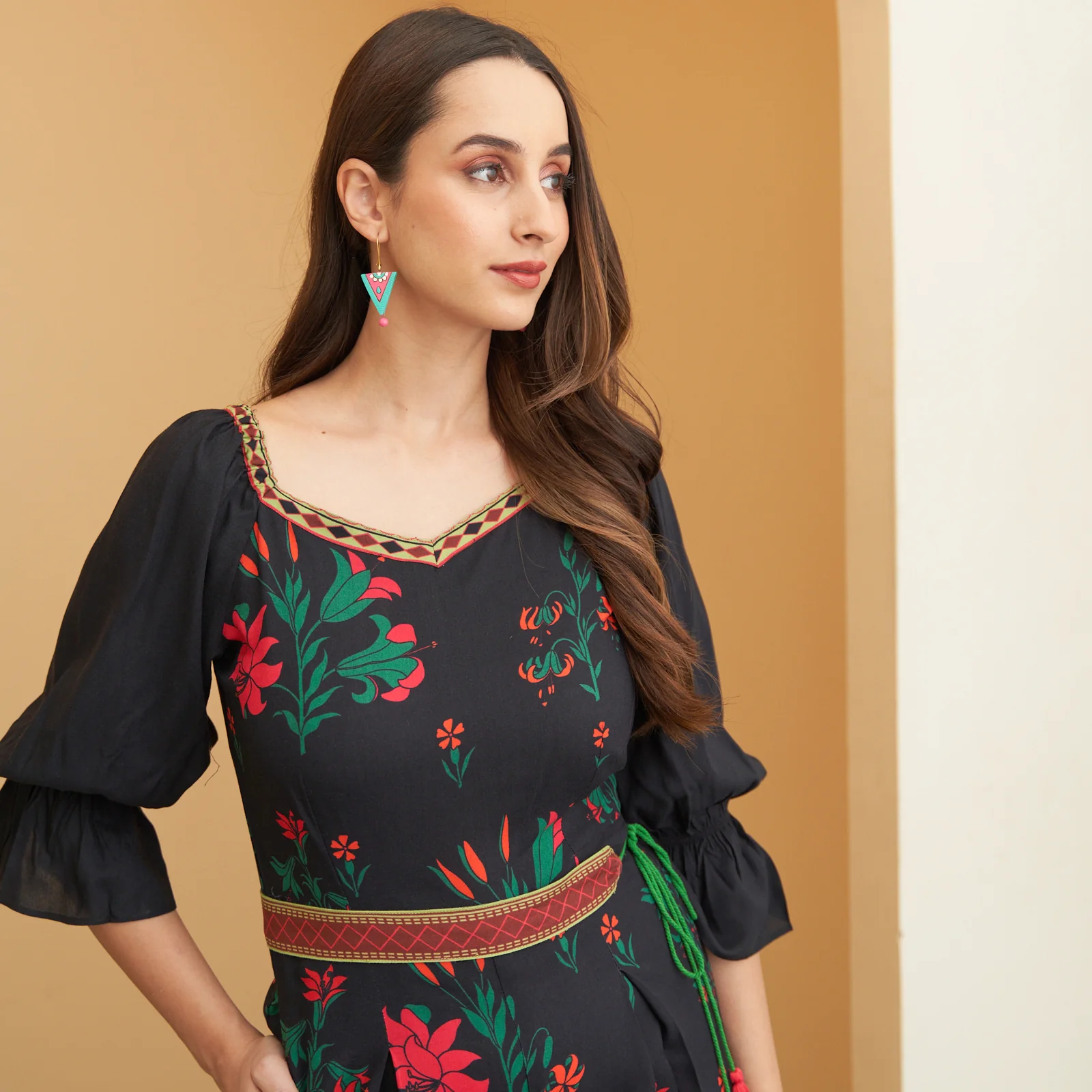 Black Floral Jumpsuit with Belt - Image 6