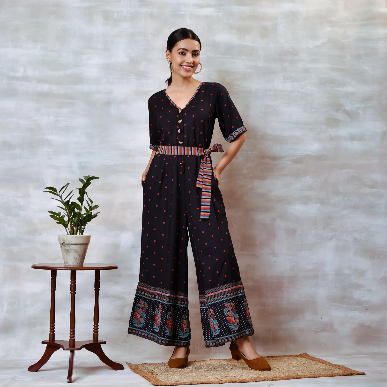 Black Jumpsuit with Belt Details - Image 2