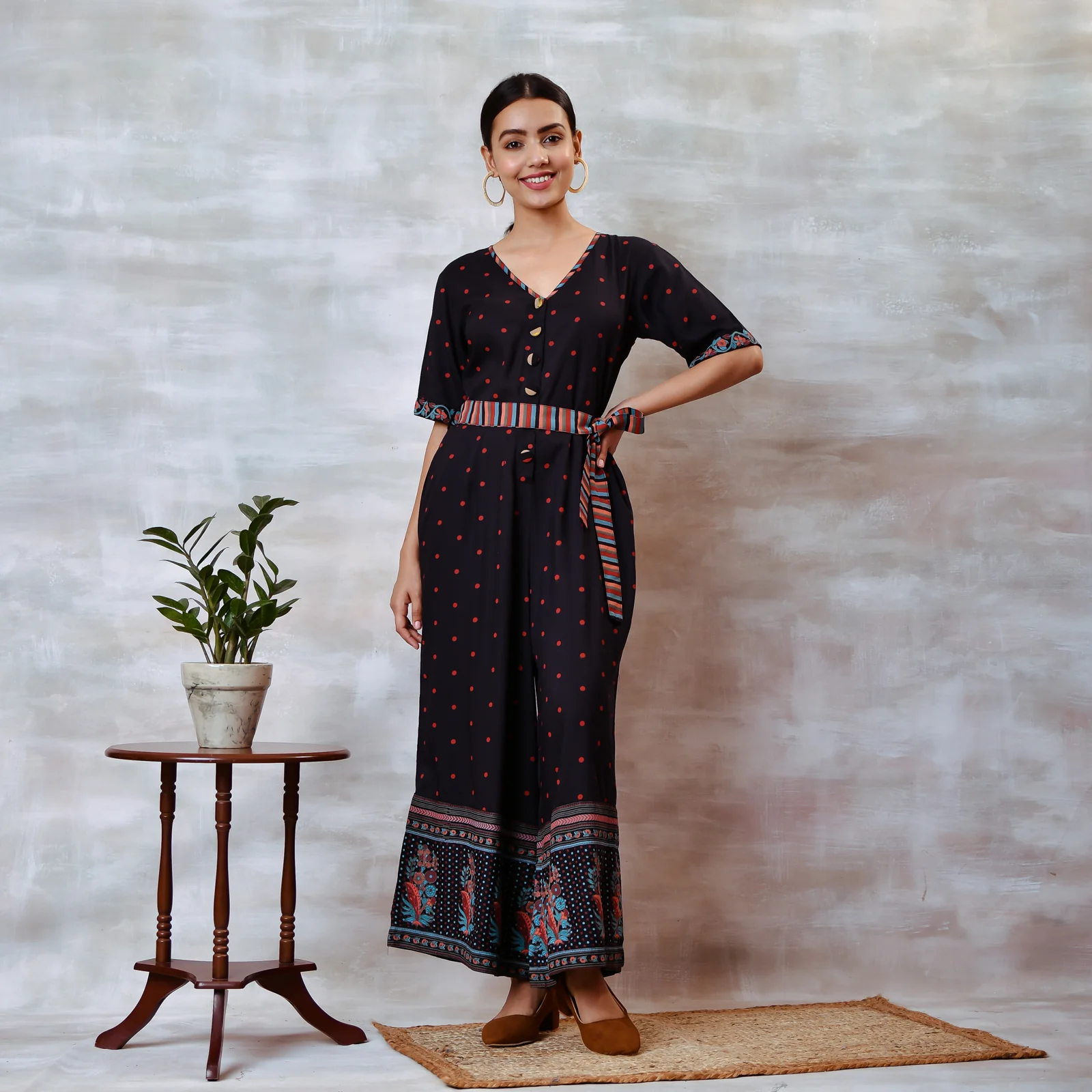 Black Jumpsuit with Belt Details - Image 5