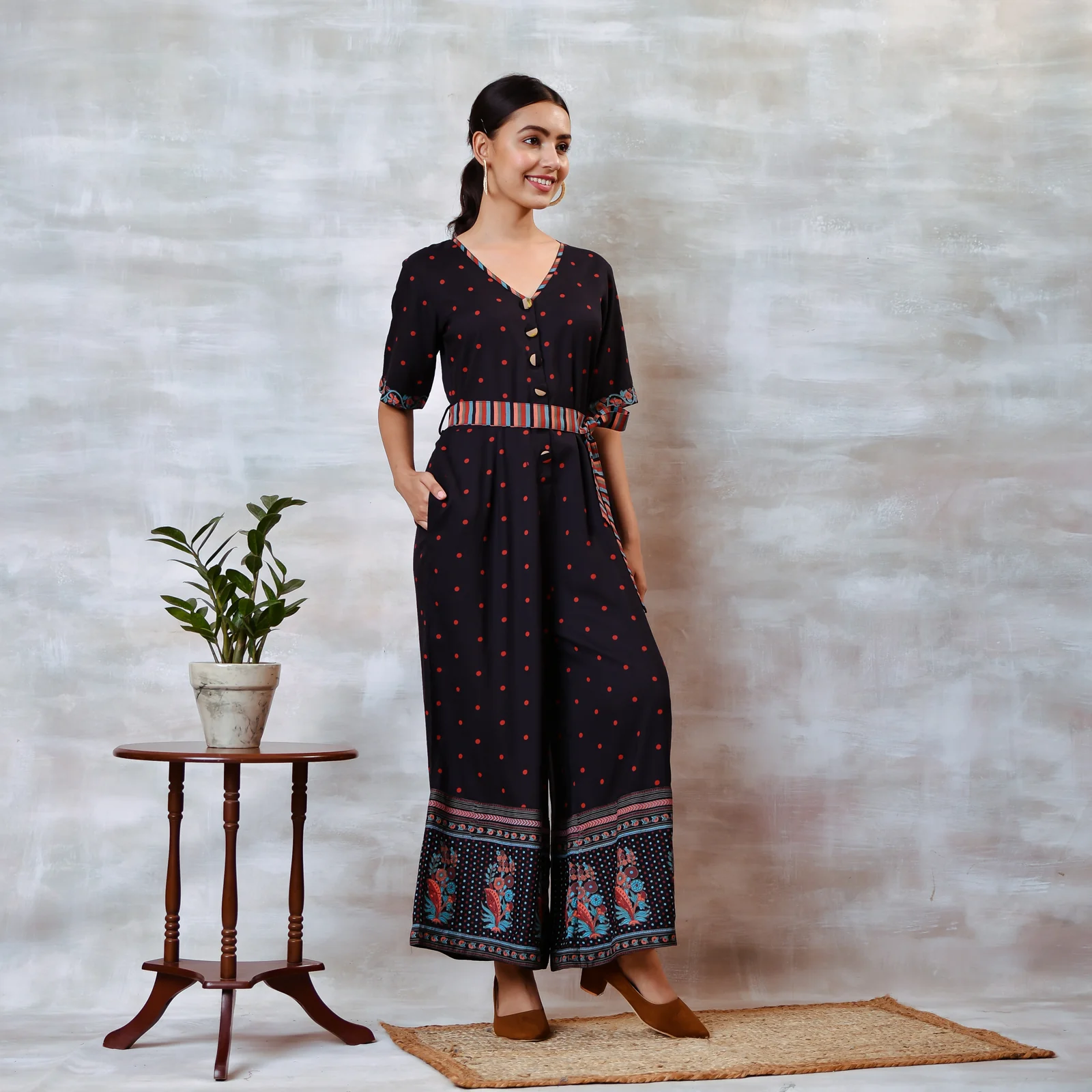 Black Jumpsuit with Belt Details - Image 9