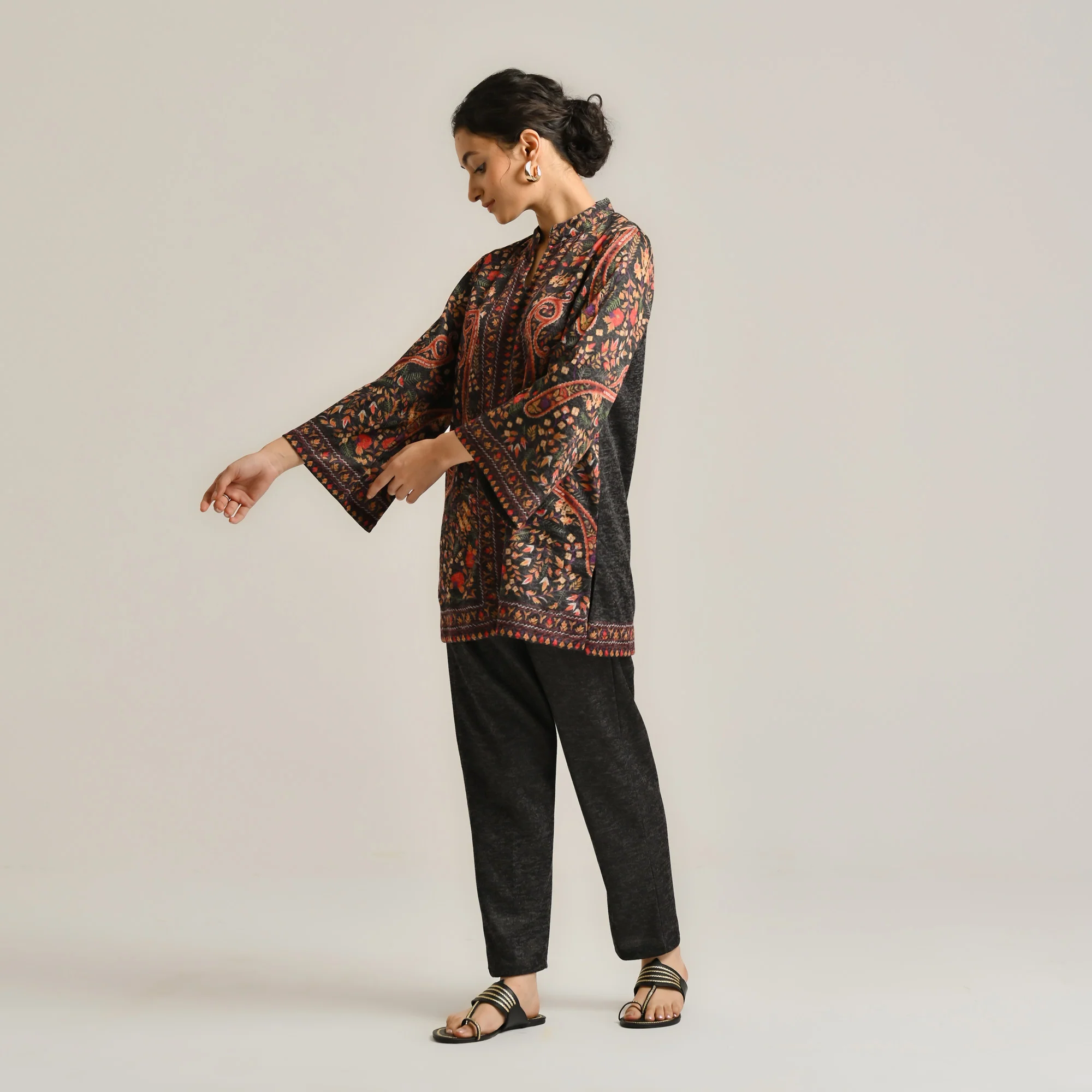 Black Kashmiri Inspired Contemporary Woollen Co-ord Set - Image 10