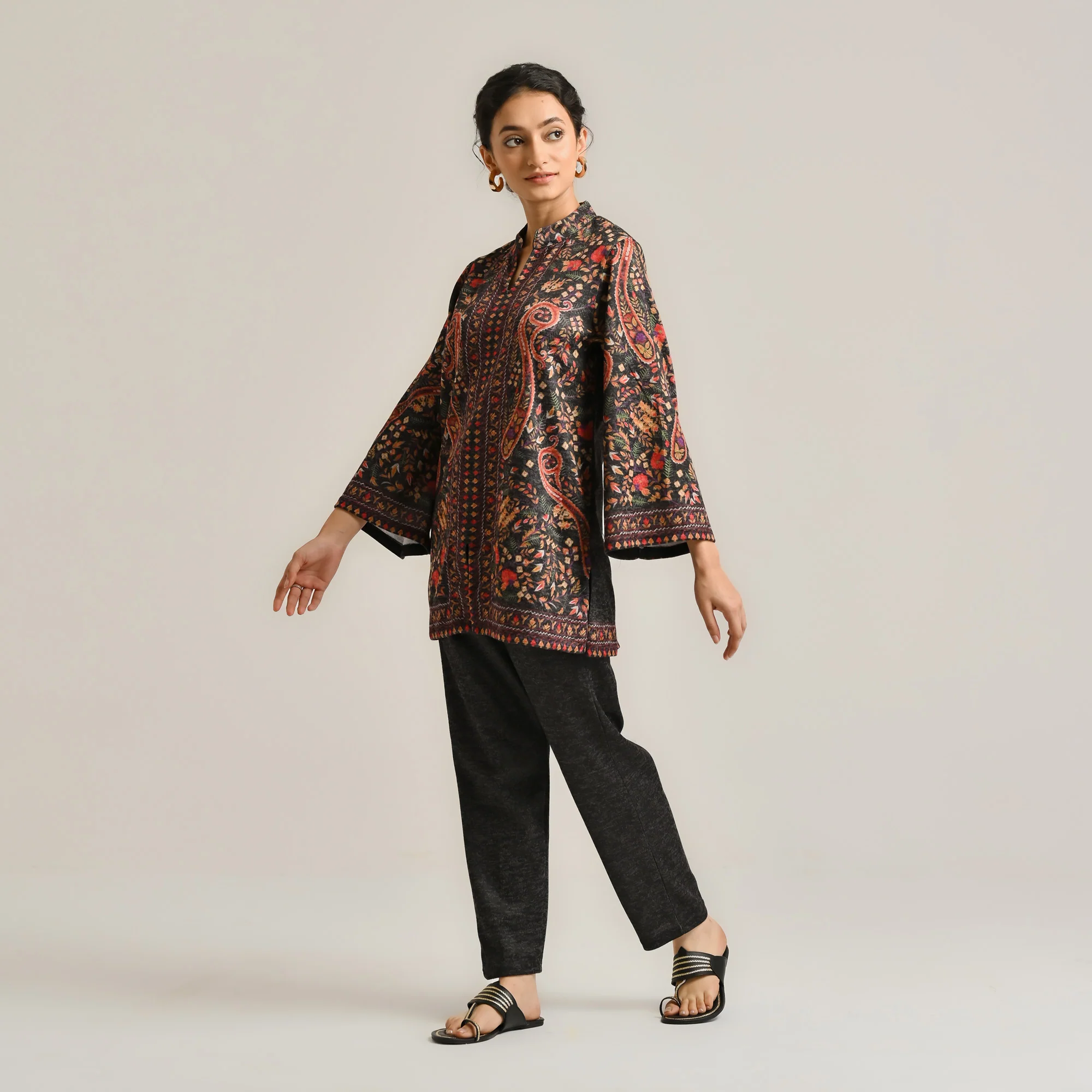 Black Kashmiri Inspired Contemporary Woollen Co-ord Set - Image 5