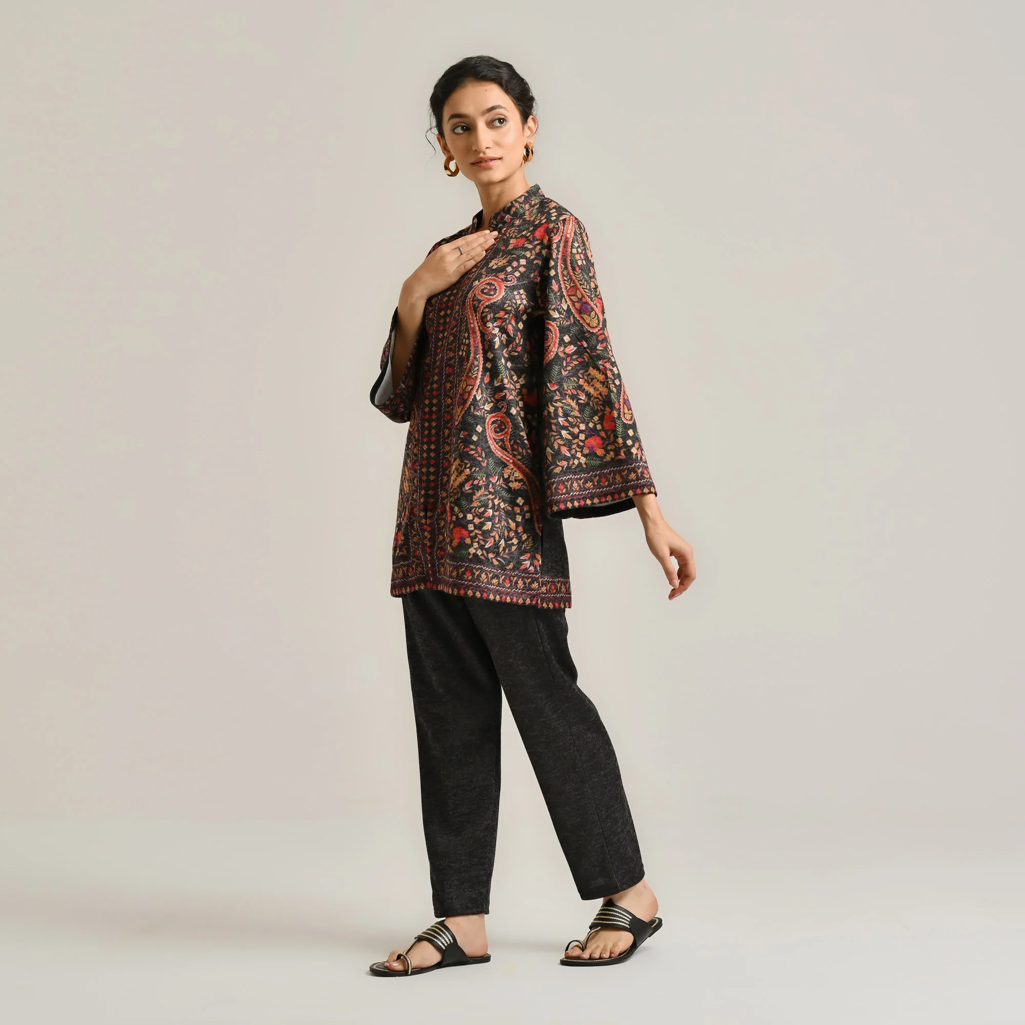 Black Kashmiri Inspired Contemporary Woollen Co-ord Set - Image 6